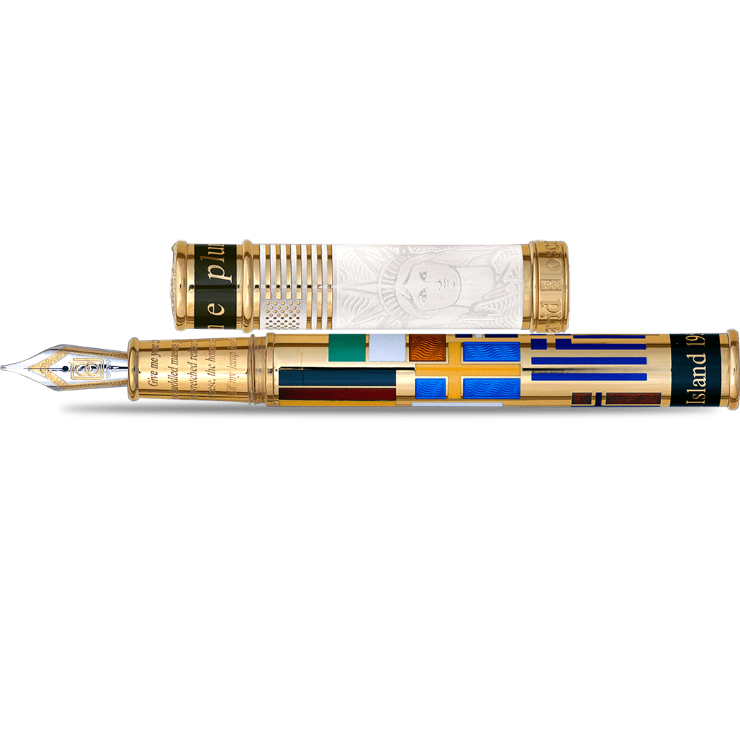 David Oscarson Ellis Island Fountain Pen - White - Gold Vermeil - Pen Boutique Ltd