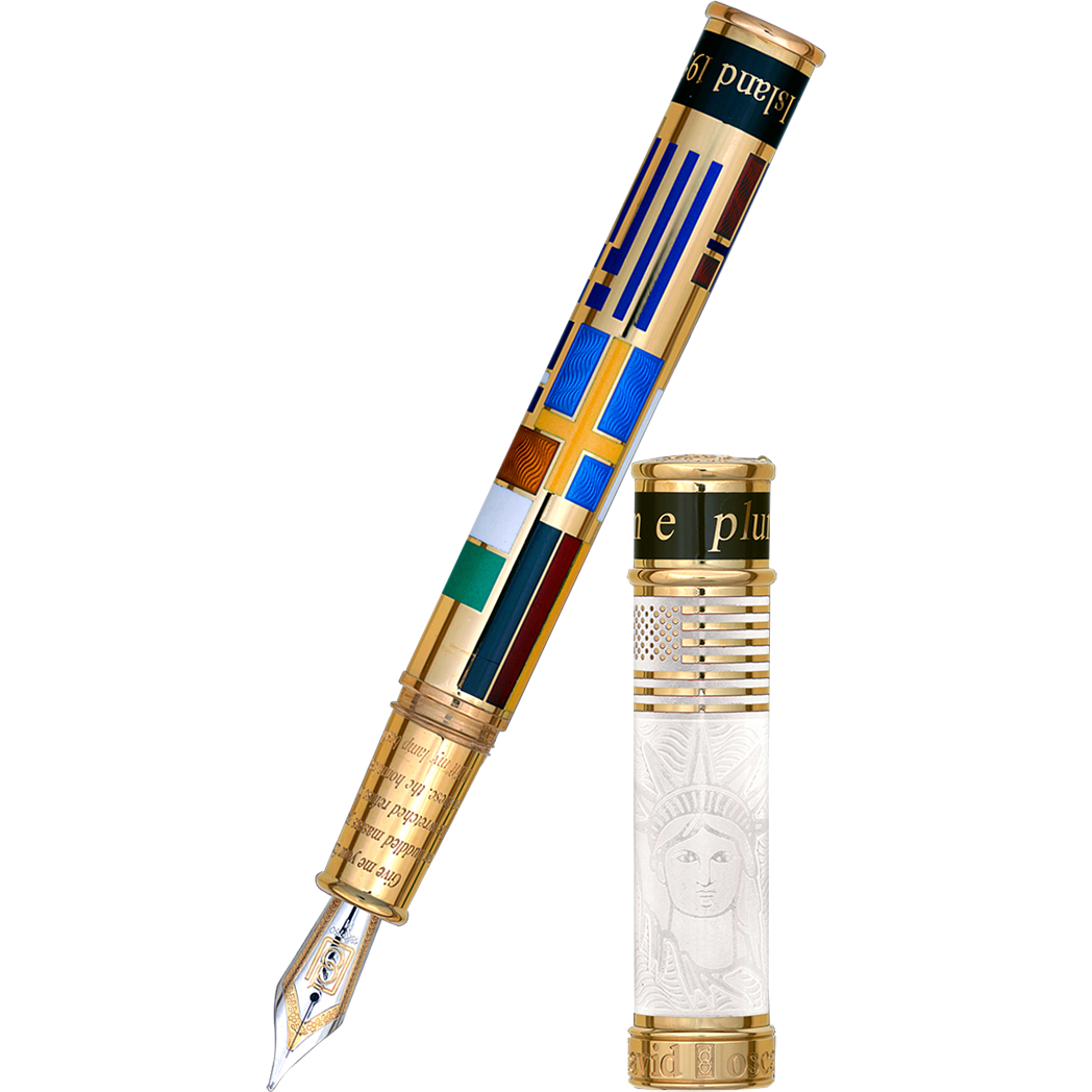 David Oscarson Ellis Island Fountain Pen - White - Gold Vermeil - Pen Boutique Ltd