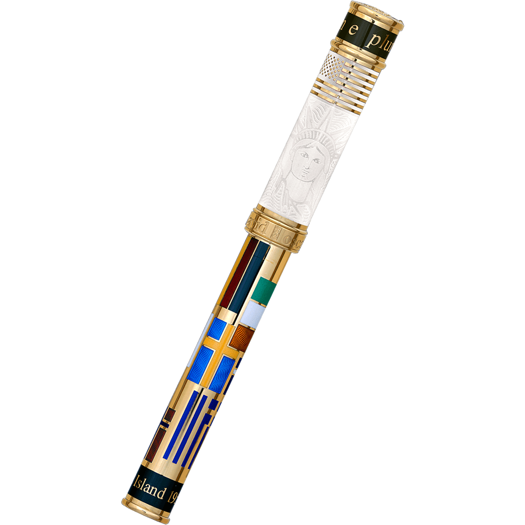 David Oscarson Ellis Island Rollerball Pen - White - Gold Vermeil - Pen Boutique Ltd