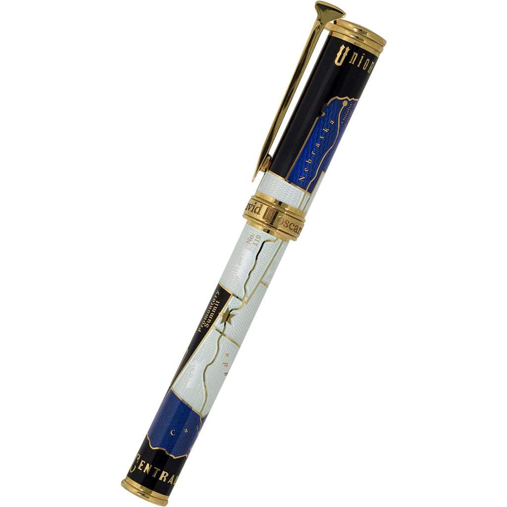 David Oscarson Golden Spike Rollerball Pen - Sapphire Blue - Pen Boutique Ltd