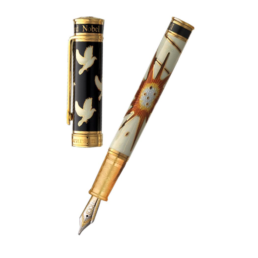 David Oscarson Alfred Bernhard Nobel Fountain Pen - White Gold w/ White Barrel - Pen Boutique Ltd