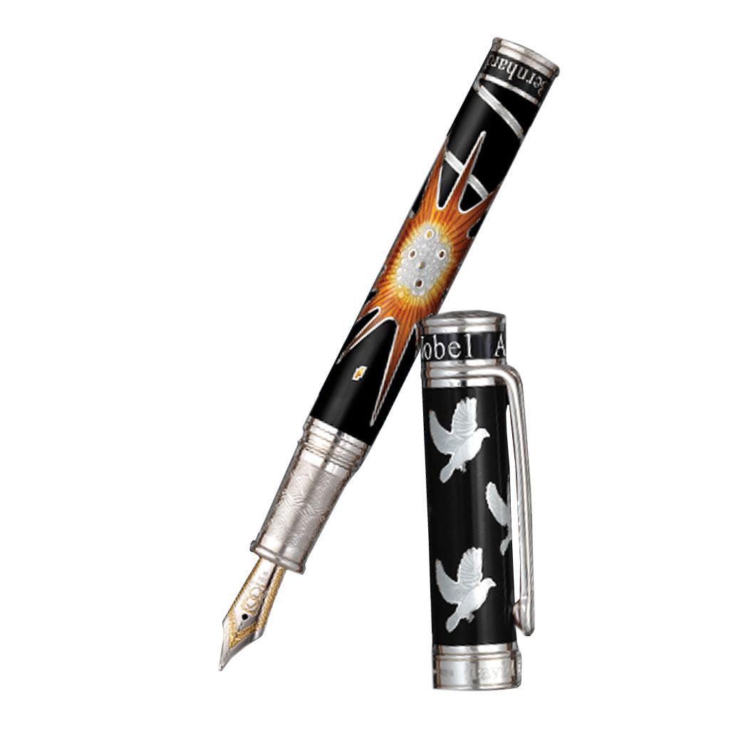 David Oscarson Alfred Bernhard Nobel Fountain Pen - Black Silver w/ Black Barrel - Pen Boutique Ltd