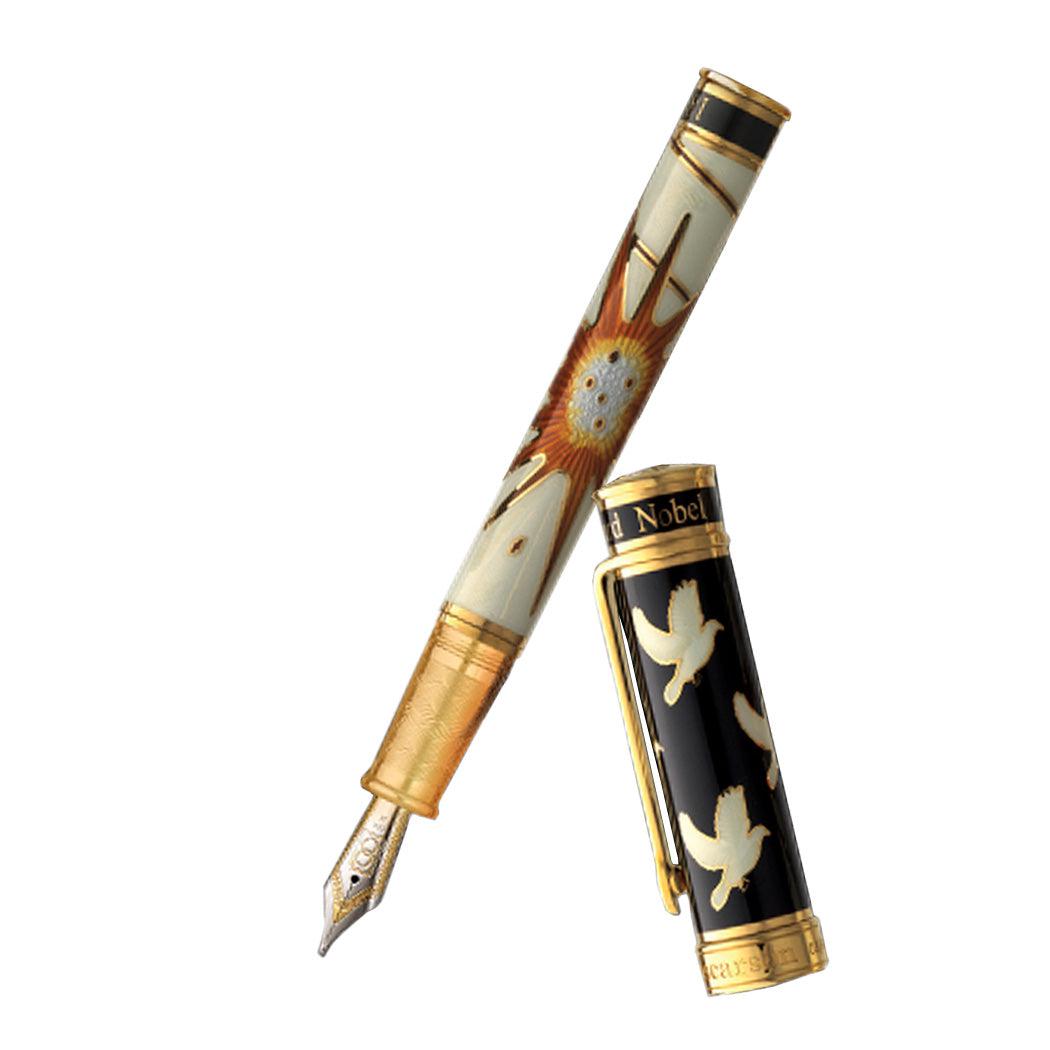 David Oscarson Alfred Bernhard Nobel Fountain Pen - White Gold w/ White Barrel - Pen Boutique Ltd