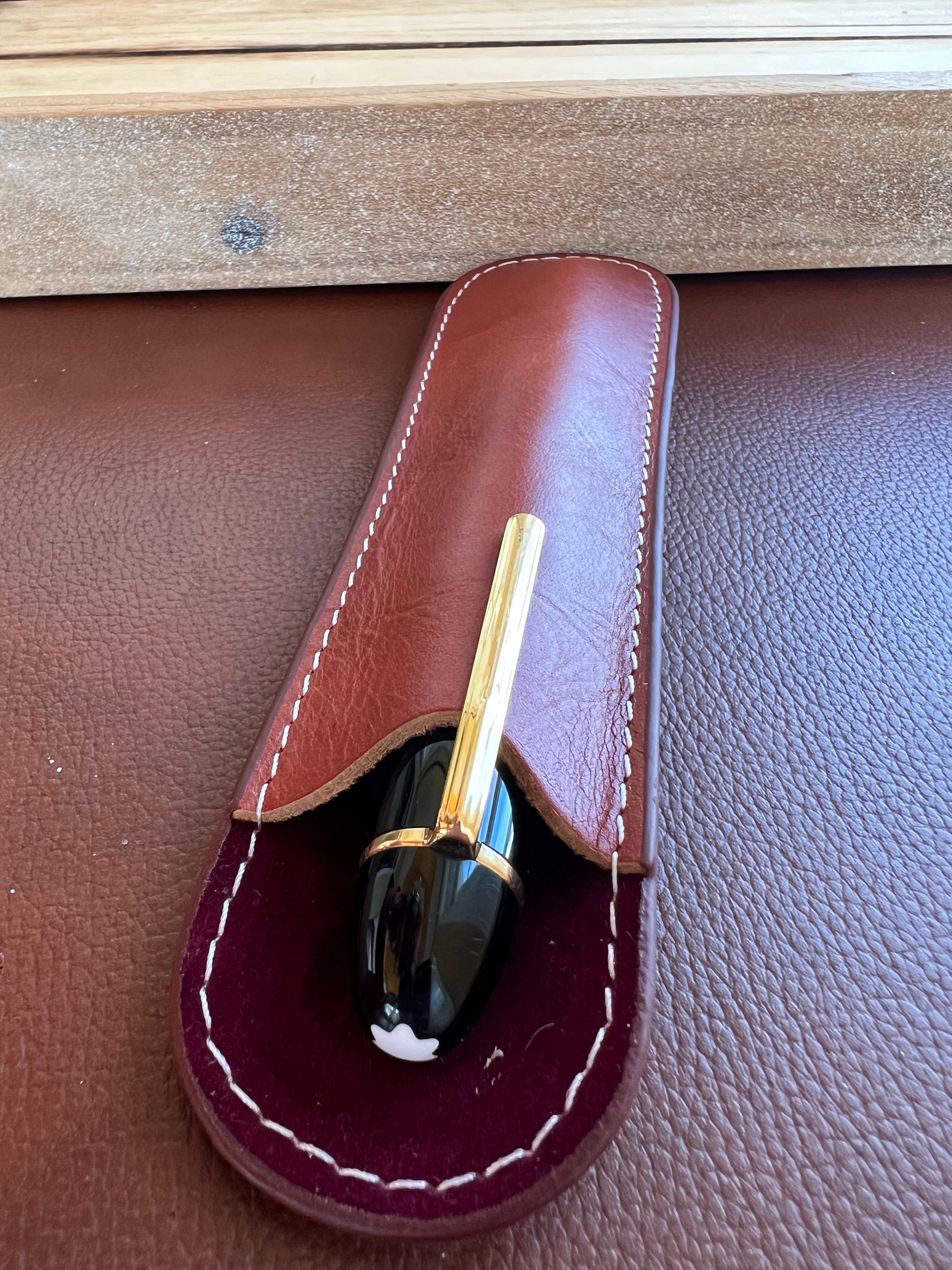 Pen Boutique Yak Leather Single Pen Sleeve - Brown/Dark Red - Pen Boutique Ltd
