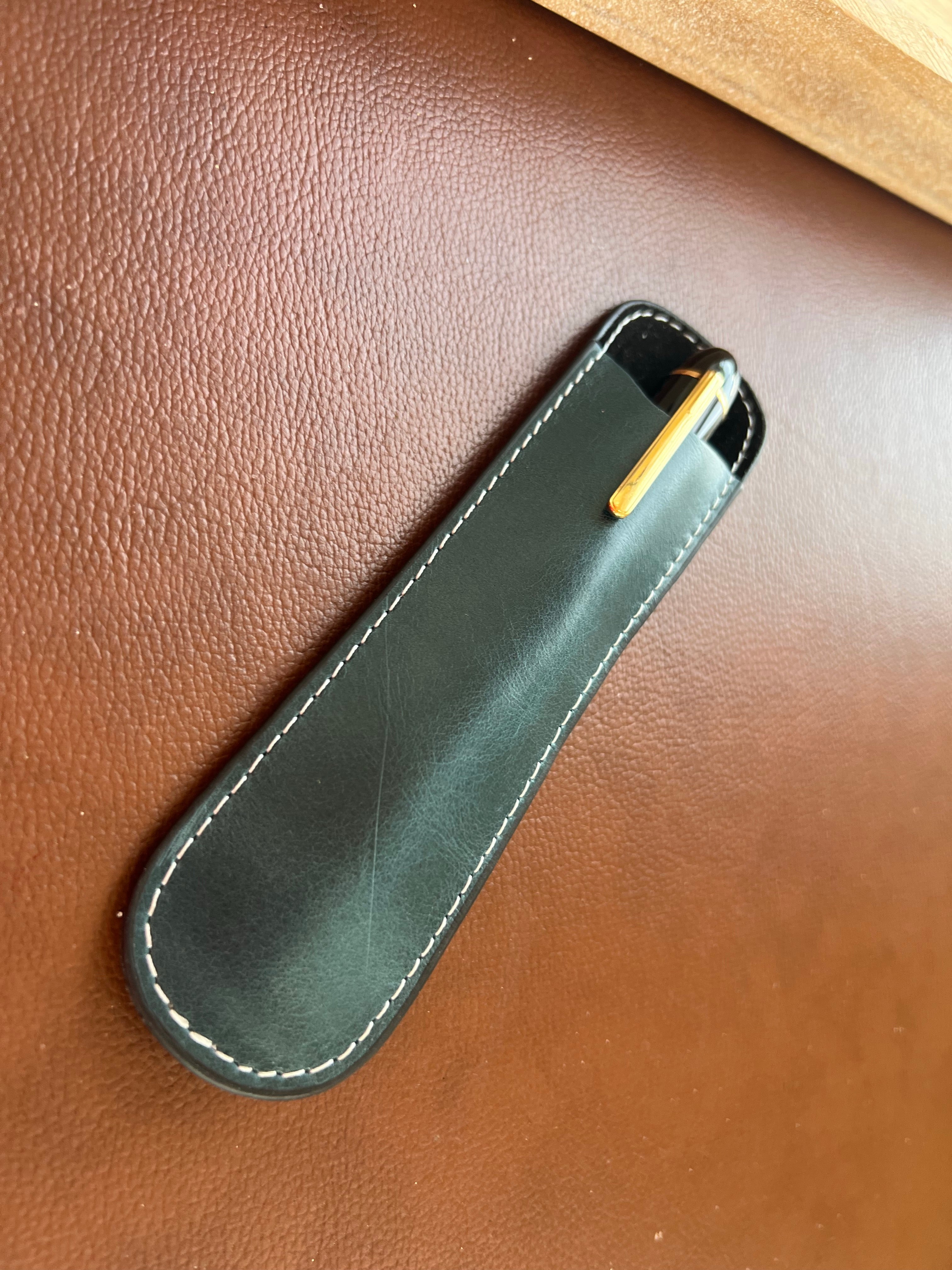 Pen Boutique Yak Leather Single Pen Sleeve - Dark Teal - Pen Boutique Ltd