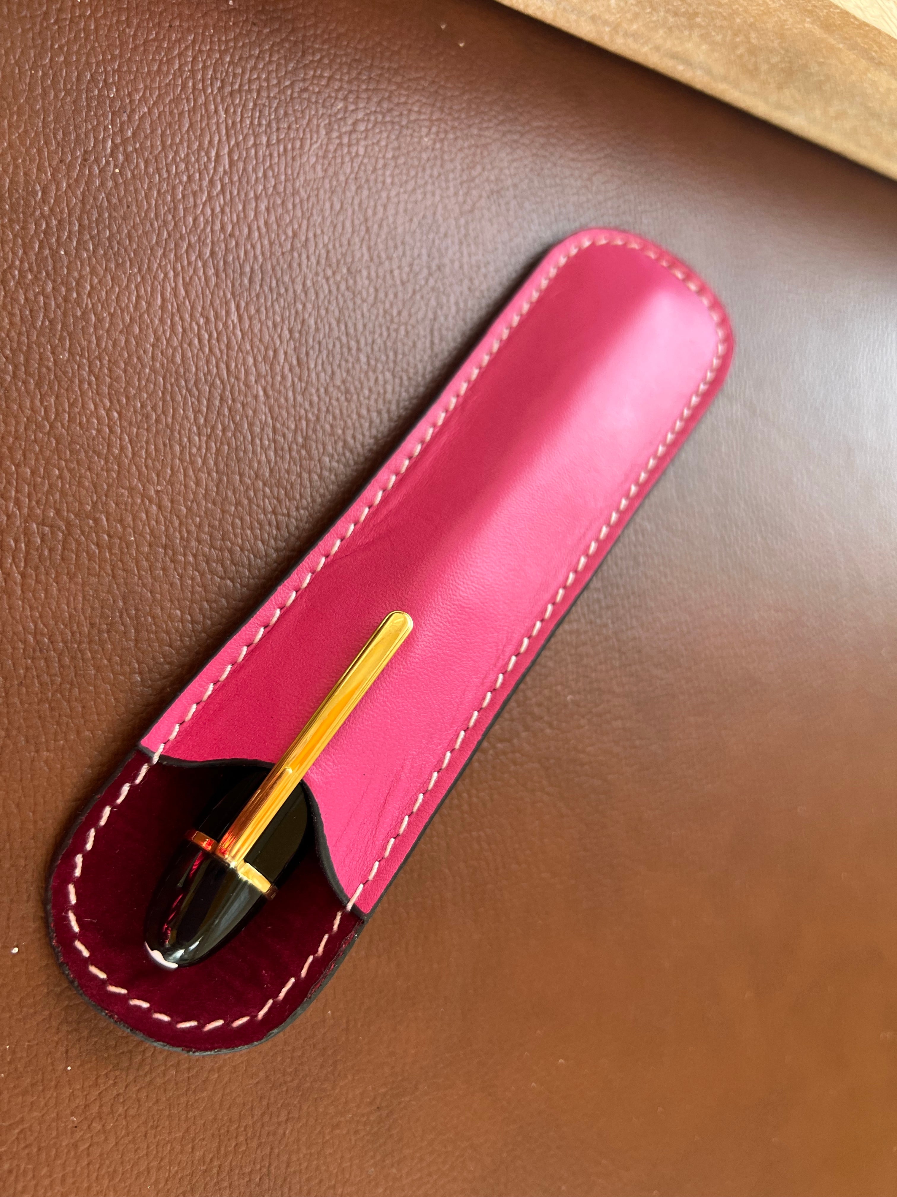 Pen Boutique Yak Leather Single Pen Sleeve - Pink - Pen Boutique Ltd