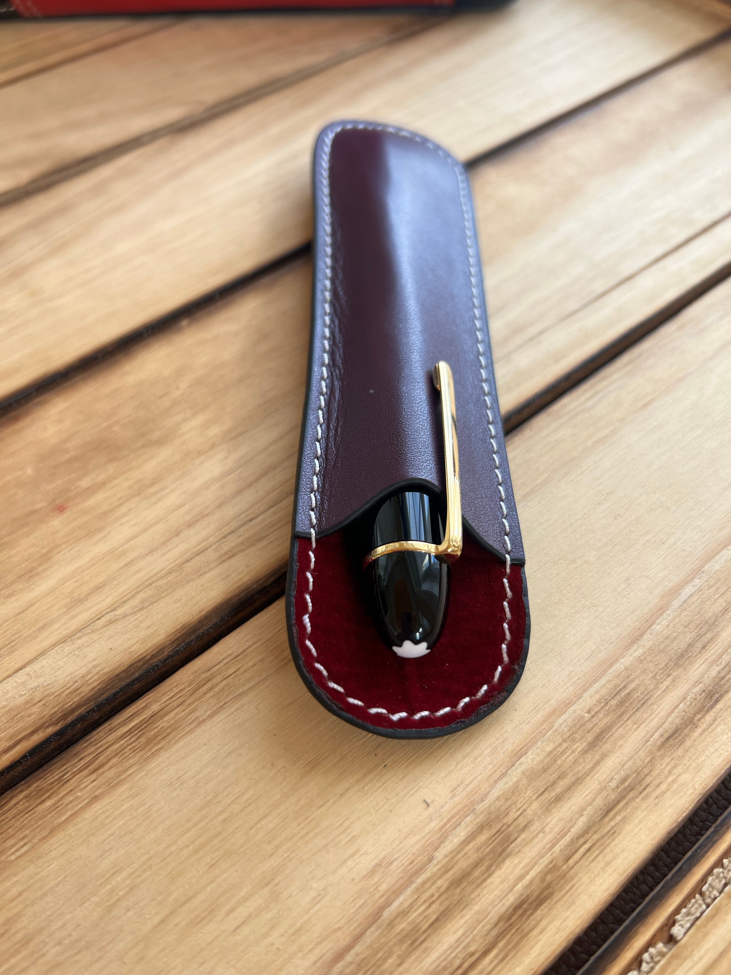 Pen Boutique Yak Leather Single Pen Sleeve - Brown/Dark Red - Pen Boutique Ltd