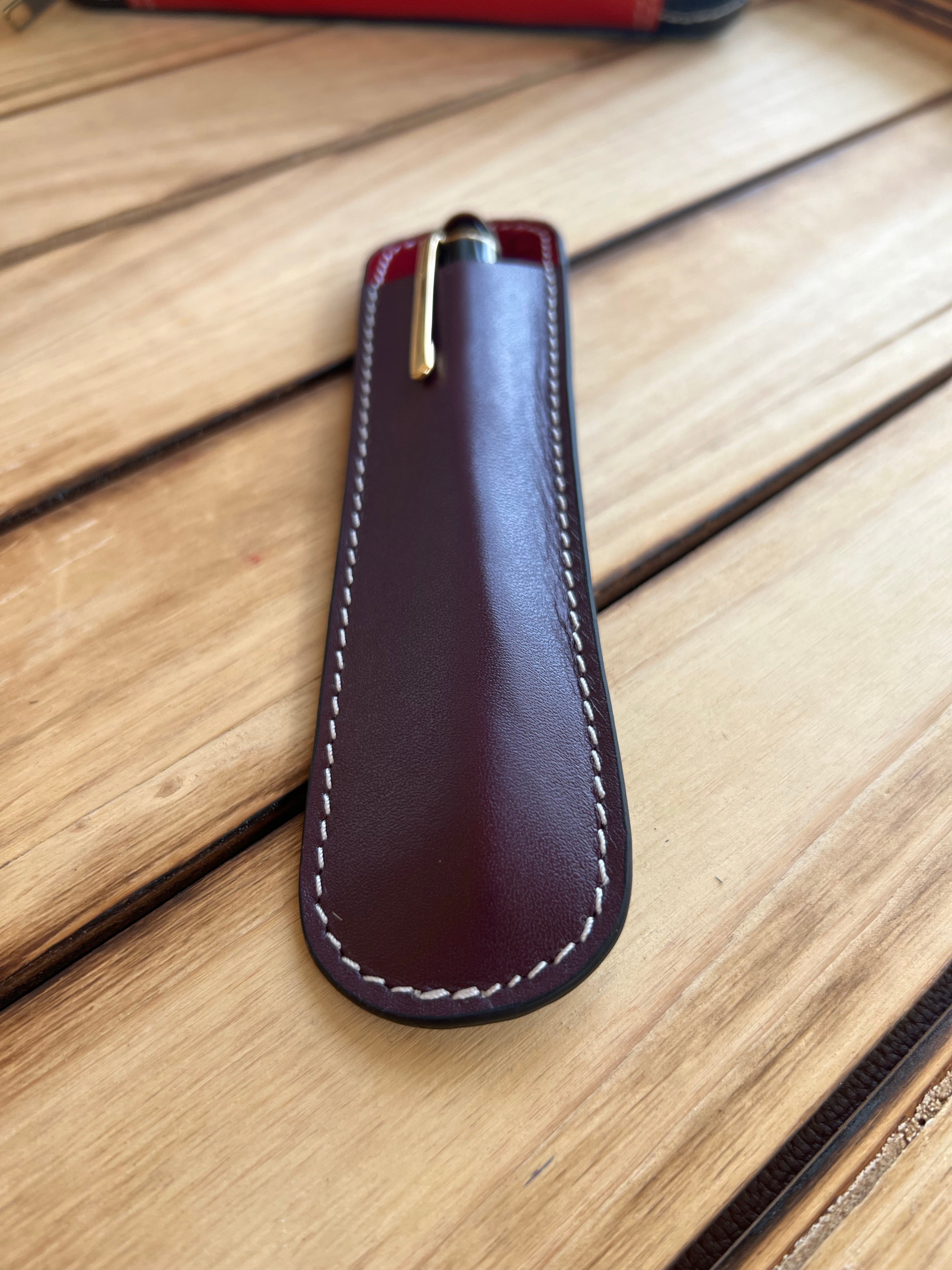 Pen Boutique Yak Leather Single Pen Sleeve - Brown/Dark Red - Pen Boutique Ltd