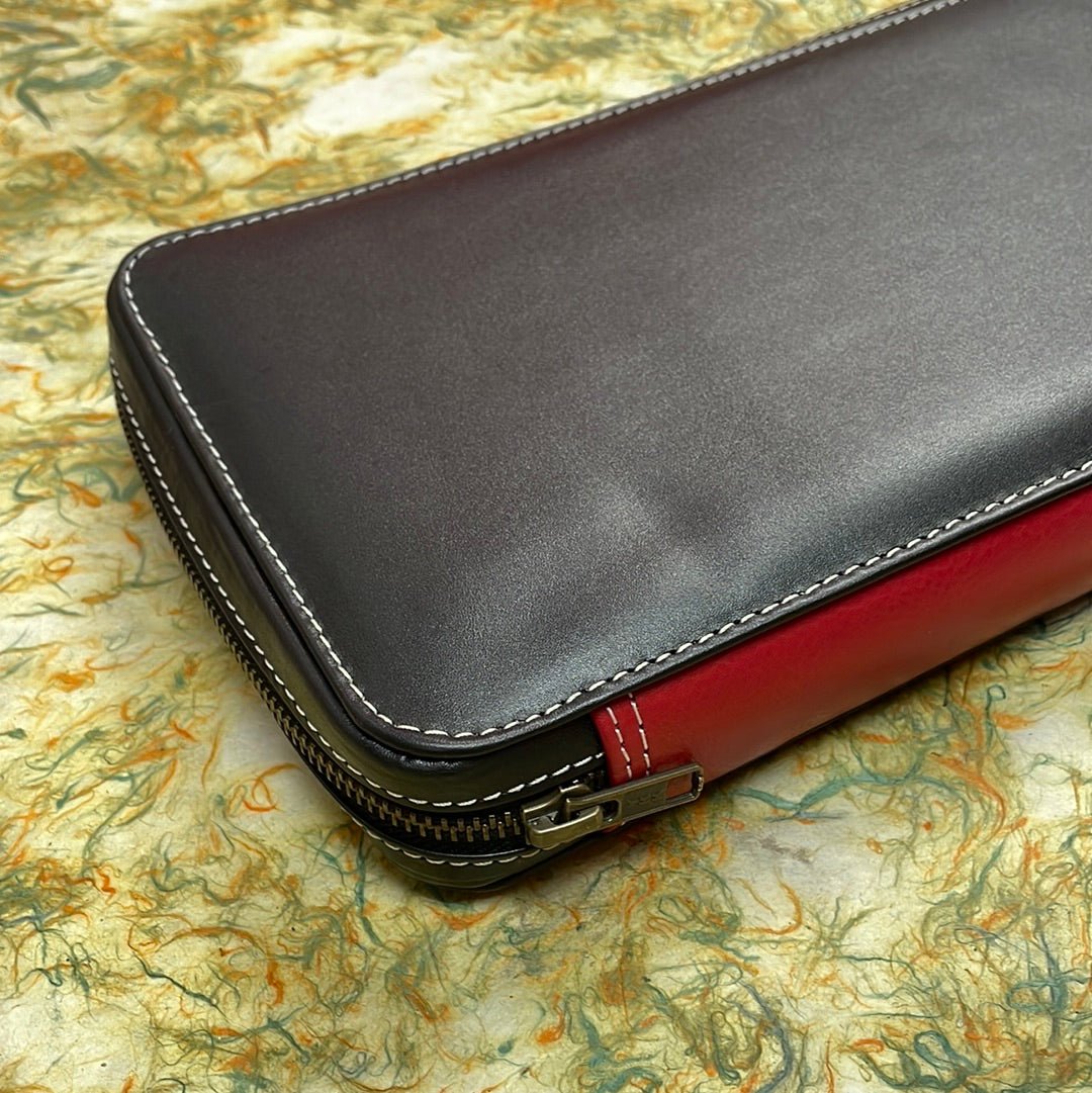 Pen Boutique Yak Leather 24 Pen Zipped - Chrome Tanned Black/Red - Pen Boutique Ltd