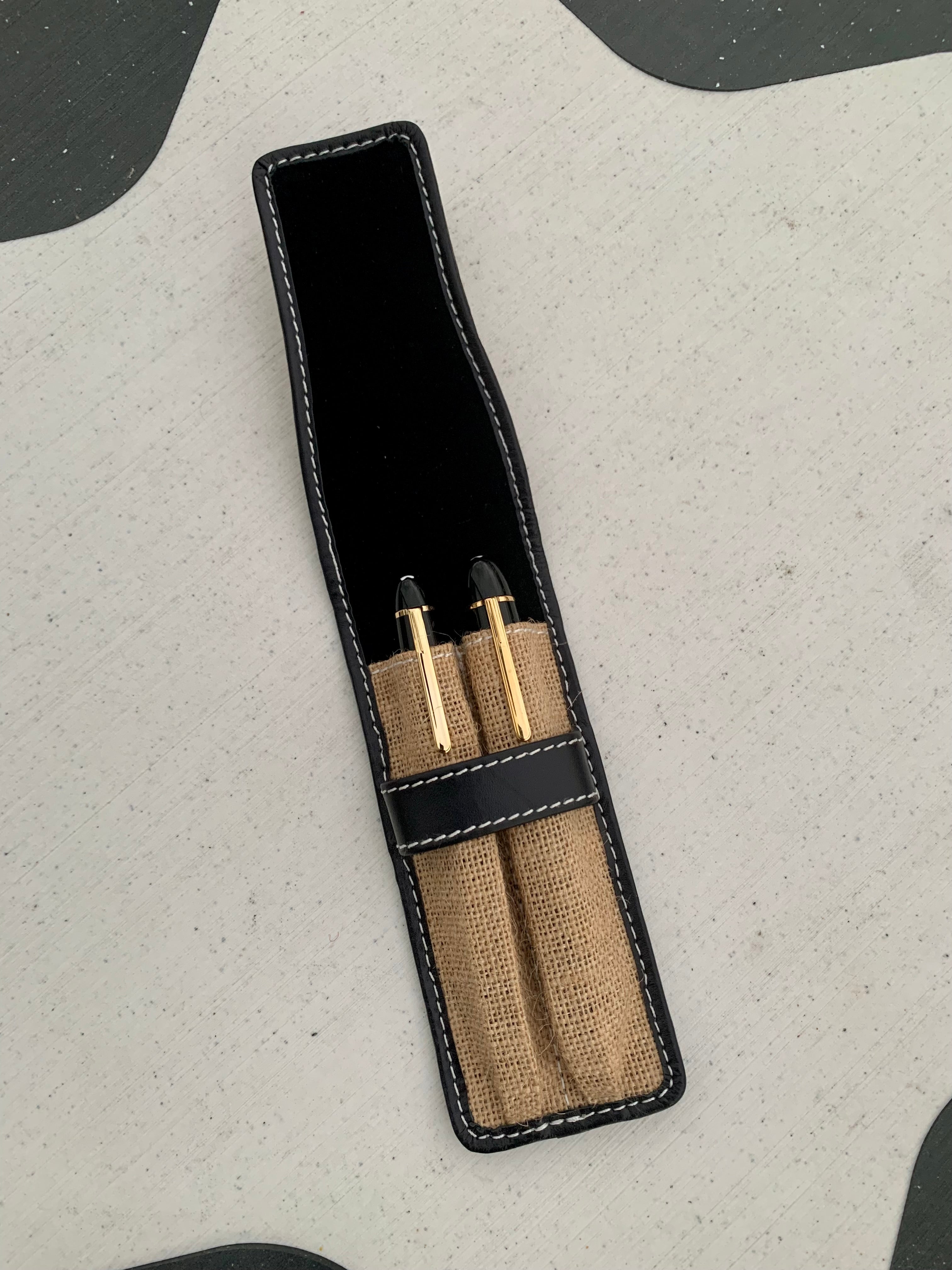 Pen Boutique Yak Leather 2 Pen Jute Cover - Black - Pen Boutique Ltd