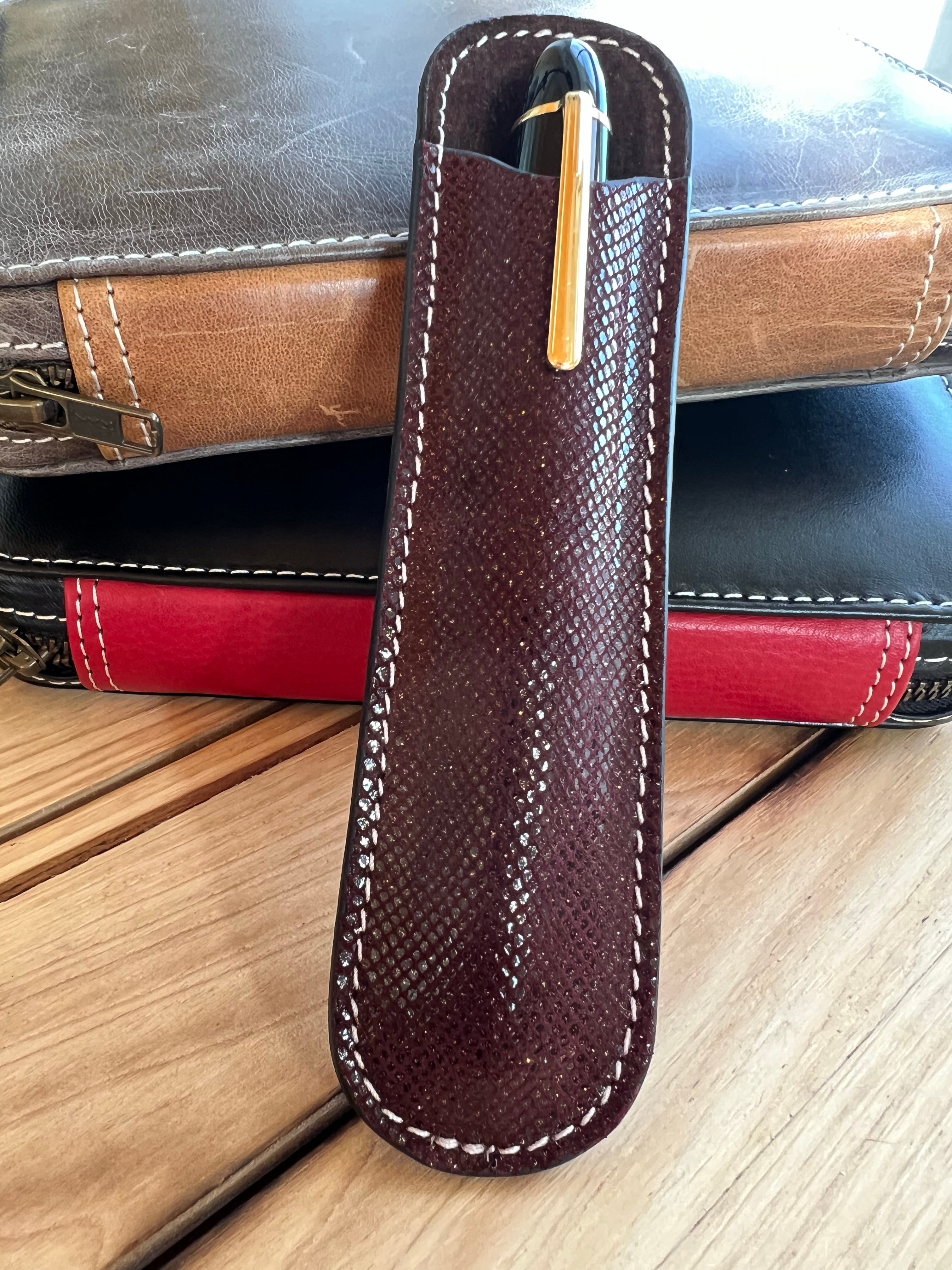 Pen Boutique Yak Leather Single Pen Sleeve - Brown Glitter - Pen Boutique Ltd