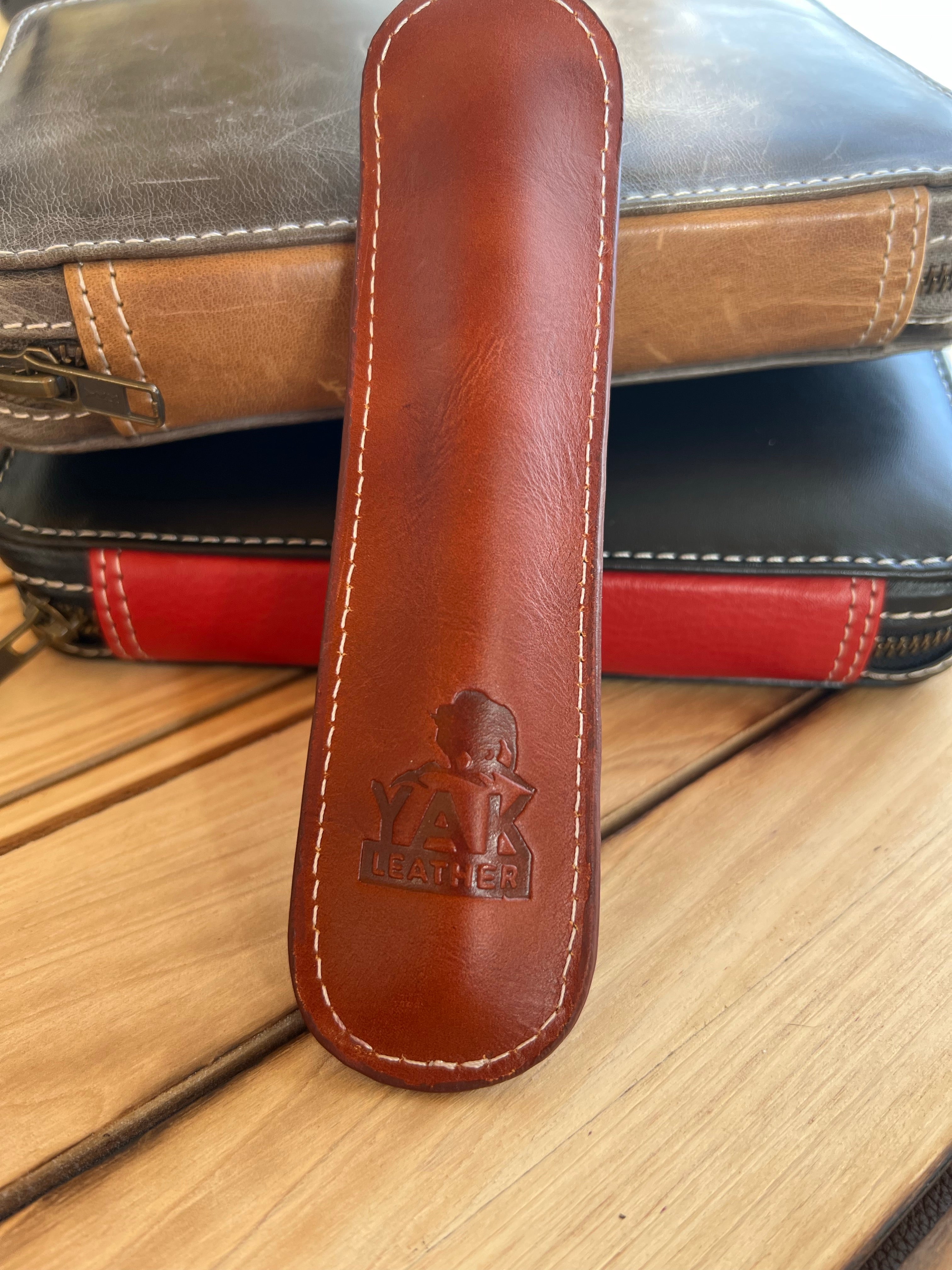Pen Boutique Yak Leather Single Pen Sleeve - Brown/Dark Red - Pen Boutique Ltd