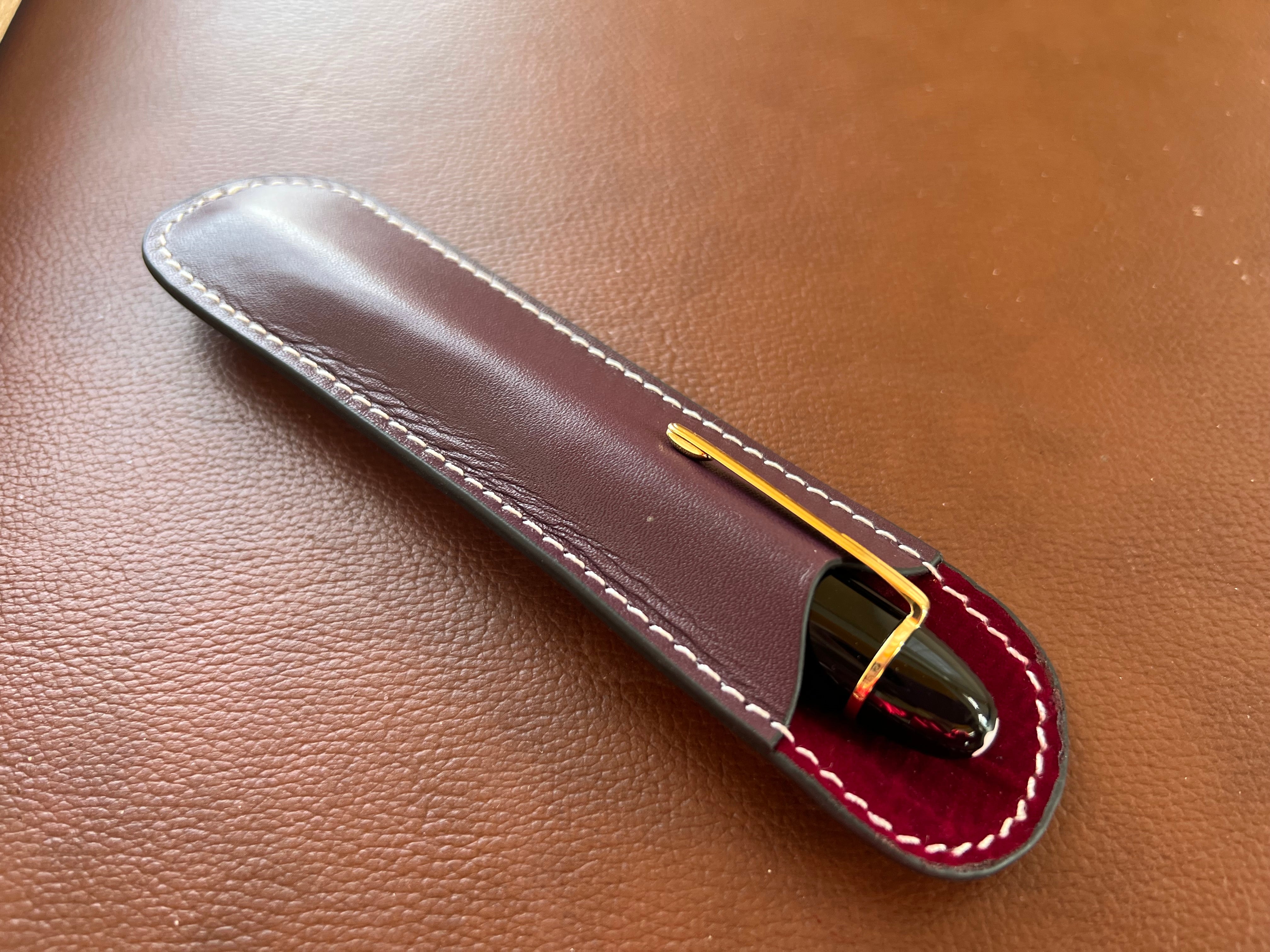 Pen Boutique Yak Leather Single Pen Sleeve - Brown/Dark Red - Pen Boutique Ltd