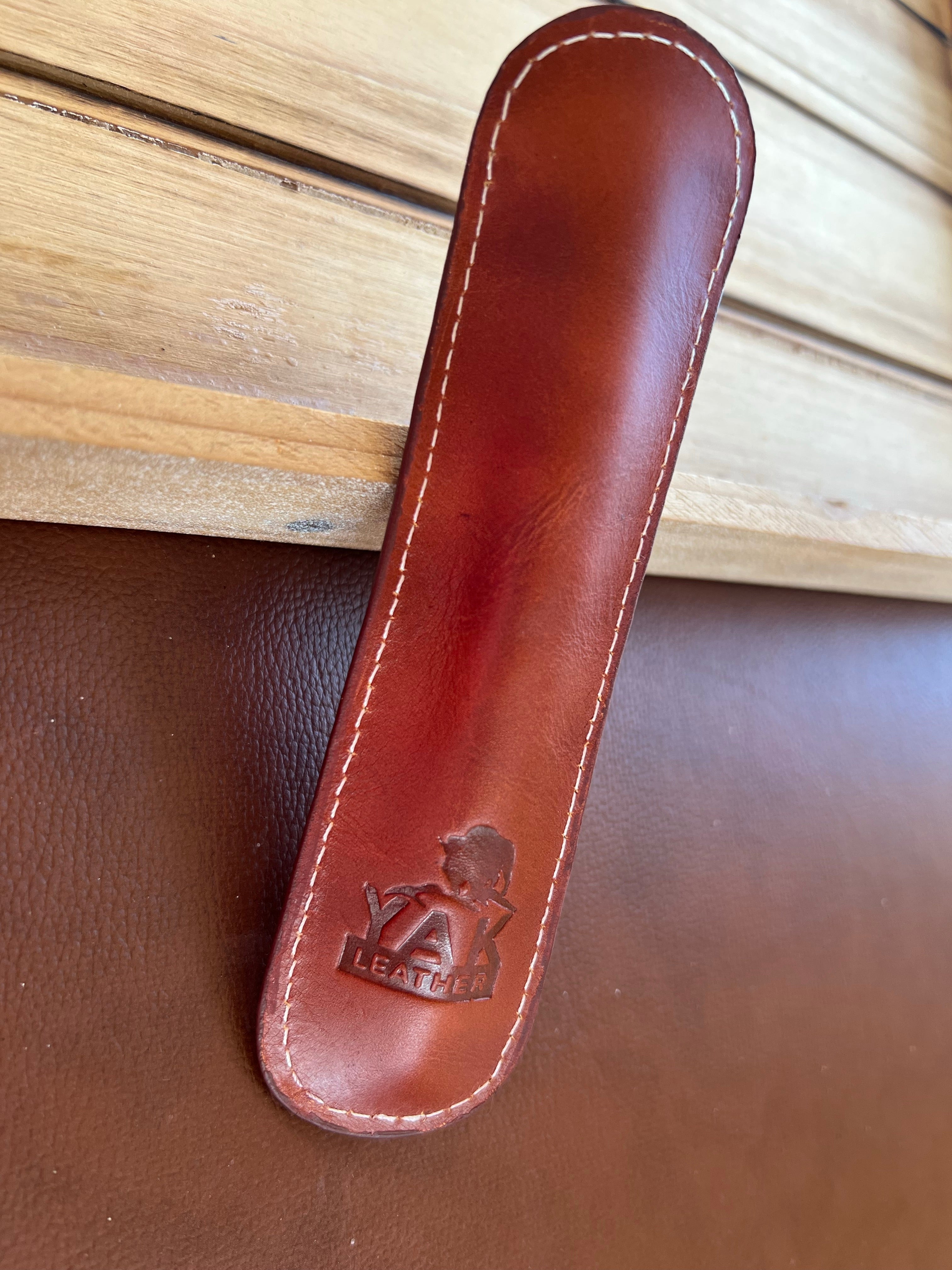 Pen Boutique Yak Leather Single Pen Sleeve - Brown/Dark Red - Pen Boutique Ltd