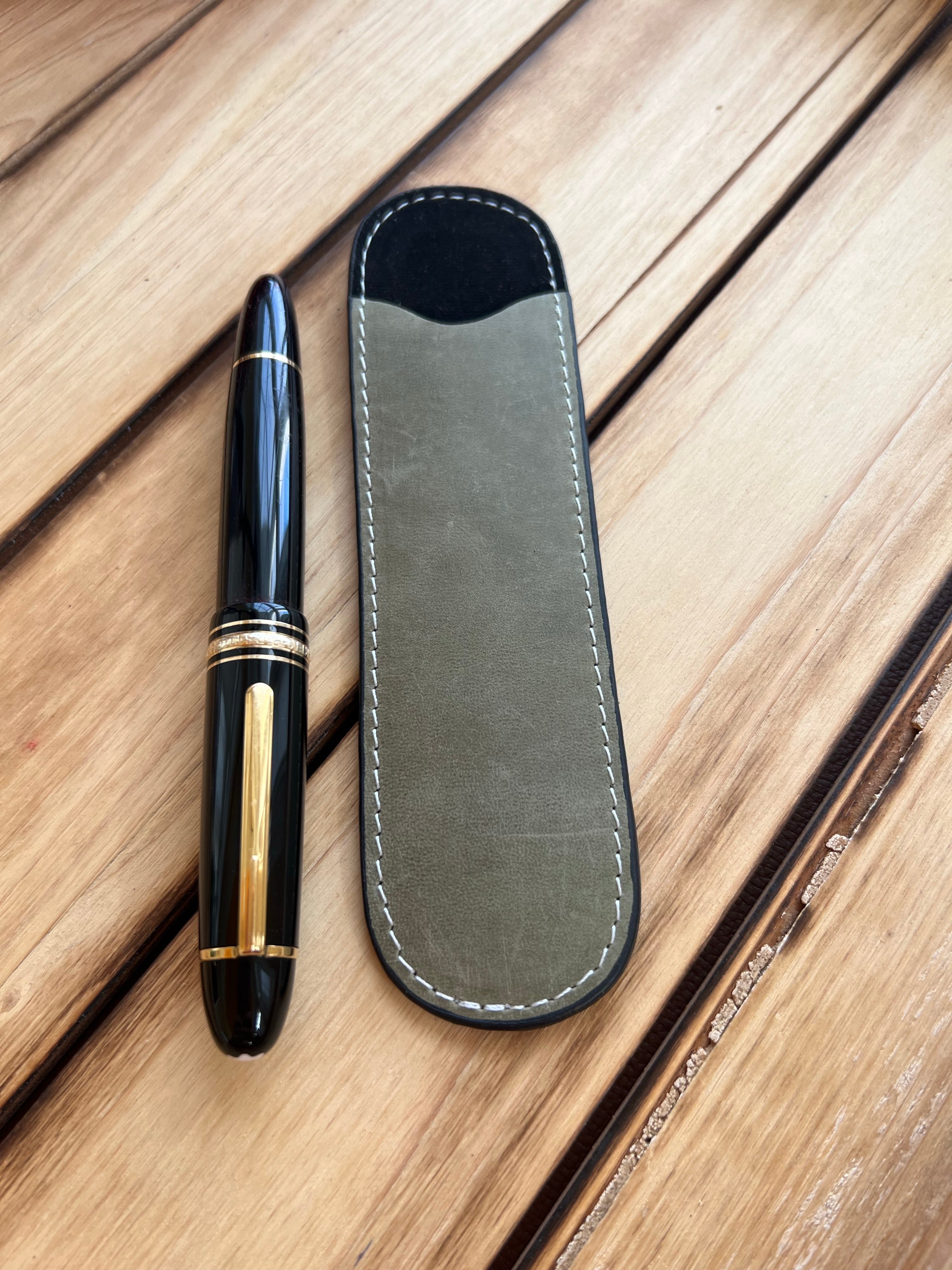 Pen Boutique Yak Leather Single Pen Sleeve - Olive/Black - Pen Boutique Ltd