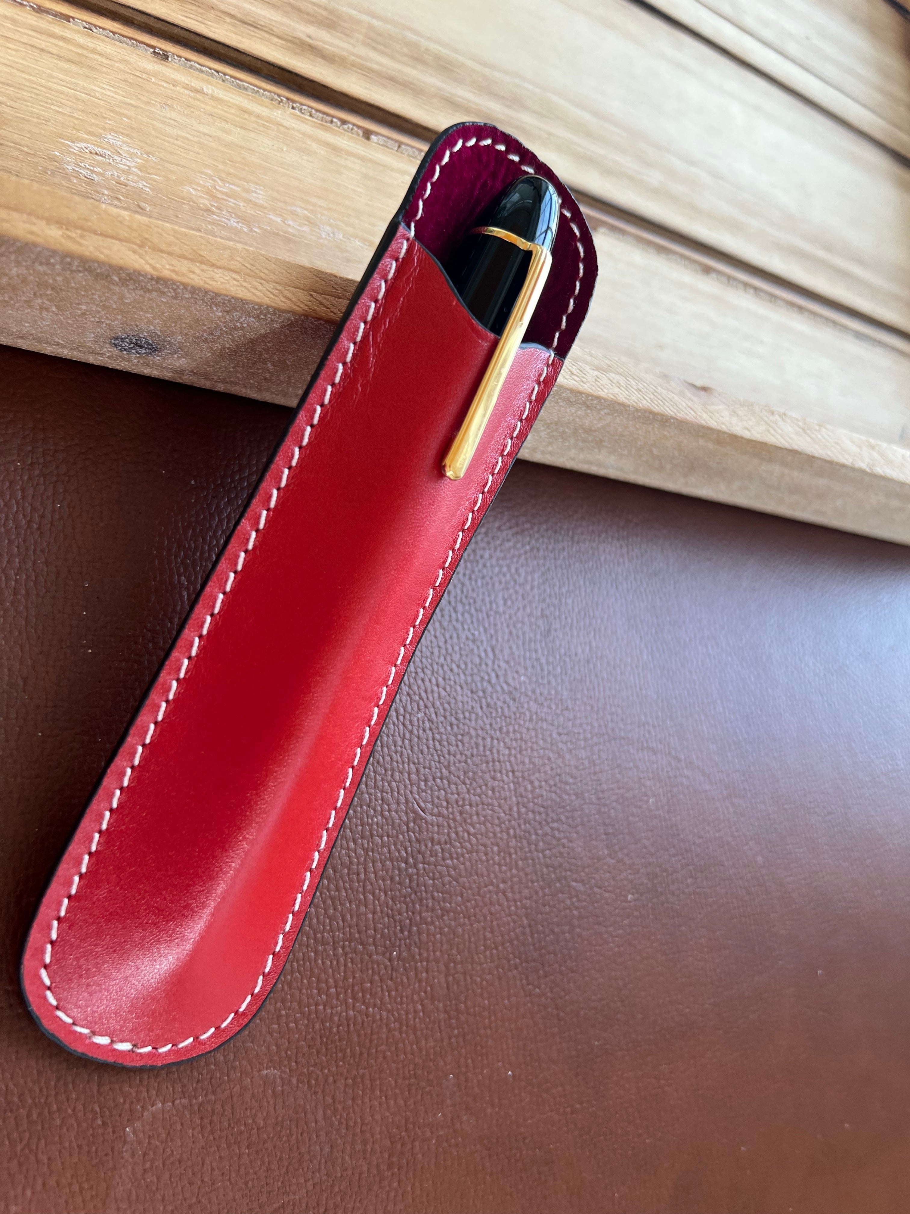 Pen Boutique Yak Leather Single Pen Sleeve - Red - Pen Boutique Ltd