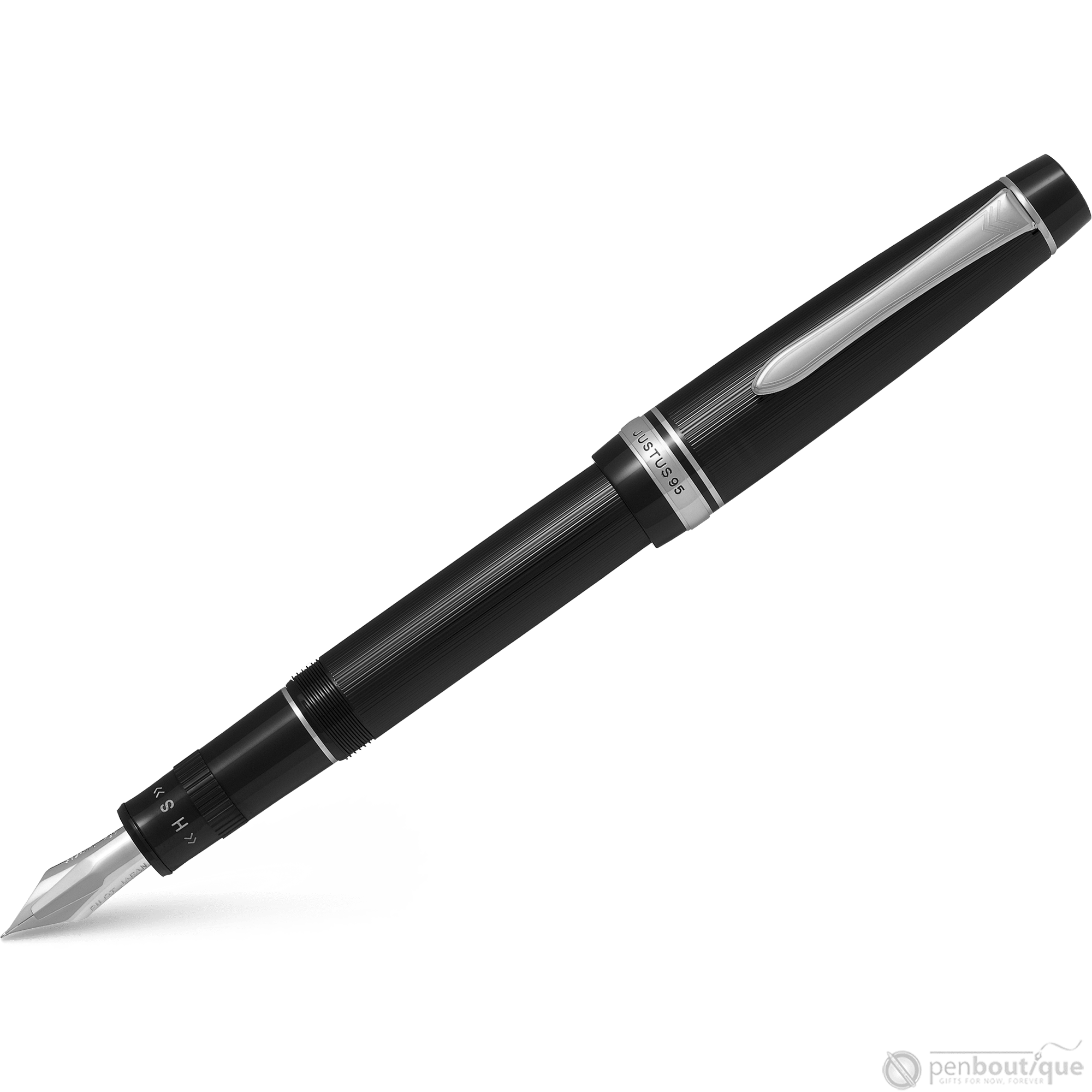 Pilot Justus 95 Fountain Pen - Black - Rhodium Trim - Pen Boutique Ltd