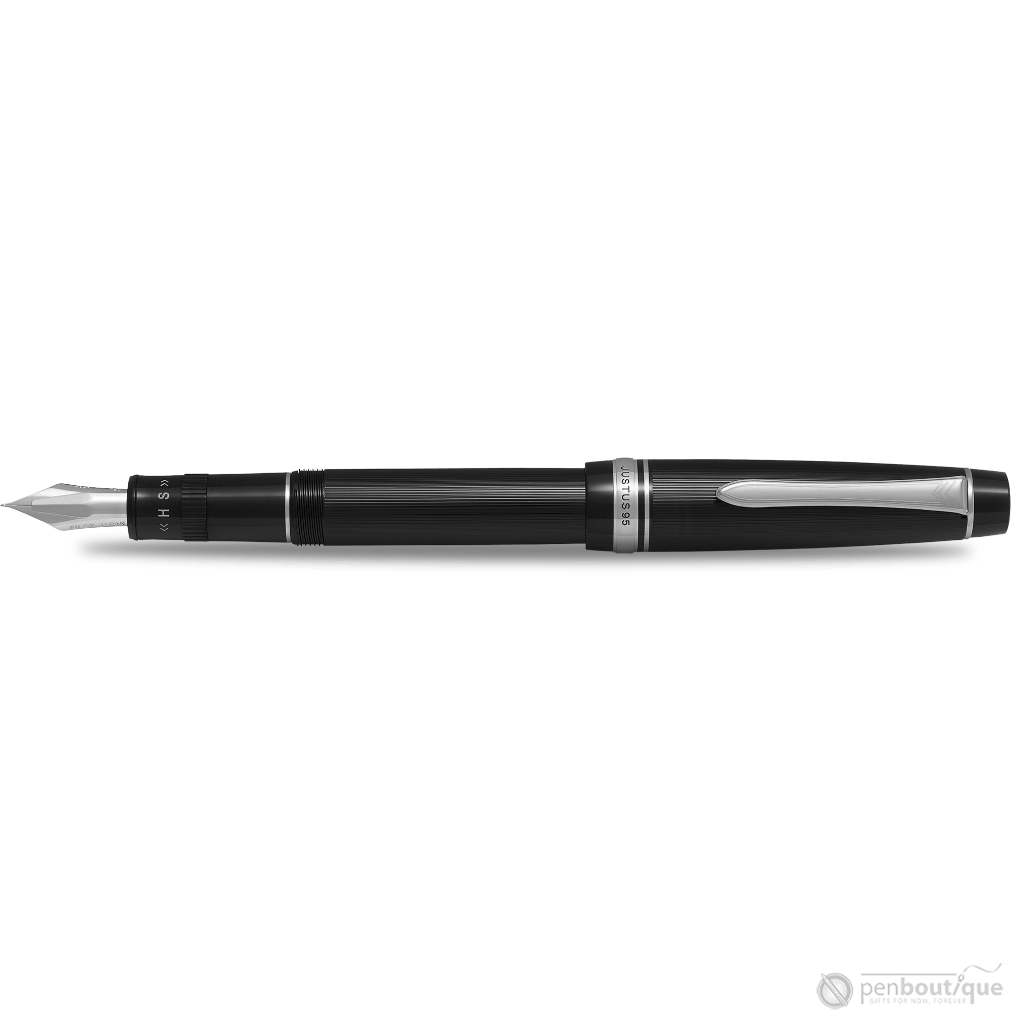 Pilot Justus 95 Fountain Pen - Black - Rhodium Trim - Pen Boutique Ltd
