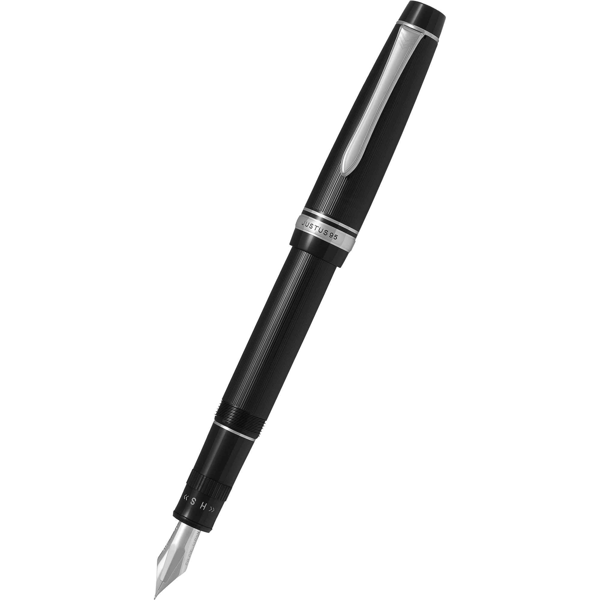 Pilot Justus 95 Fountain Pen - Black - Rhodium Trim - Pen Boutique Ltd
