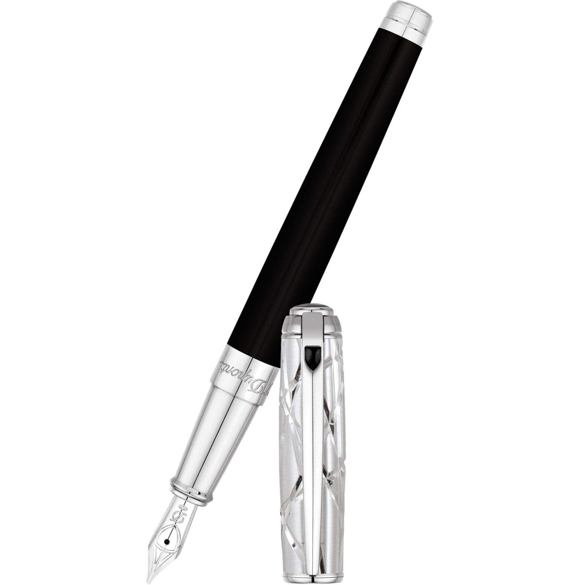 S T Dupont Fire Lines Fountain Pen - Palladium - Black - Pen Boutique Ltd