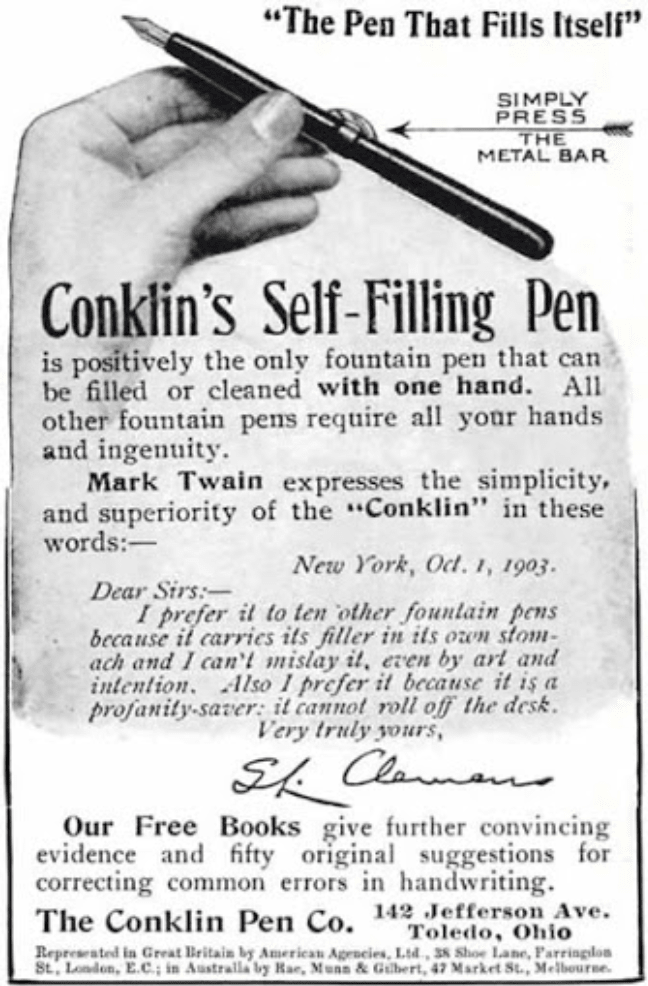 Famous Authors & Their Fountain Pens: Mark Twain - Pen Boutique Ltd 