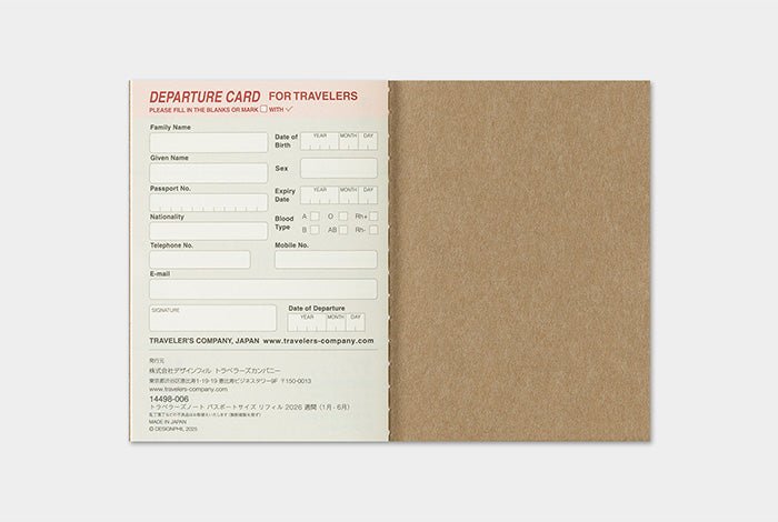 Traveler's Notebook - 2026 Weekly (Passport Size) - Pen Boutique Ltd