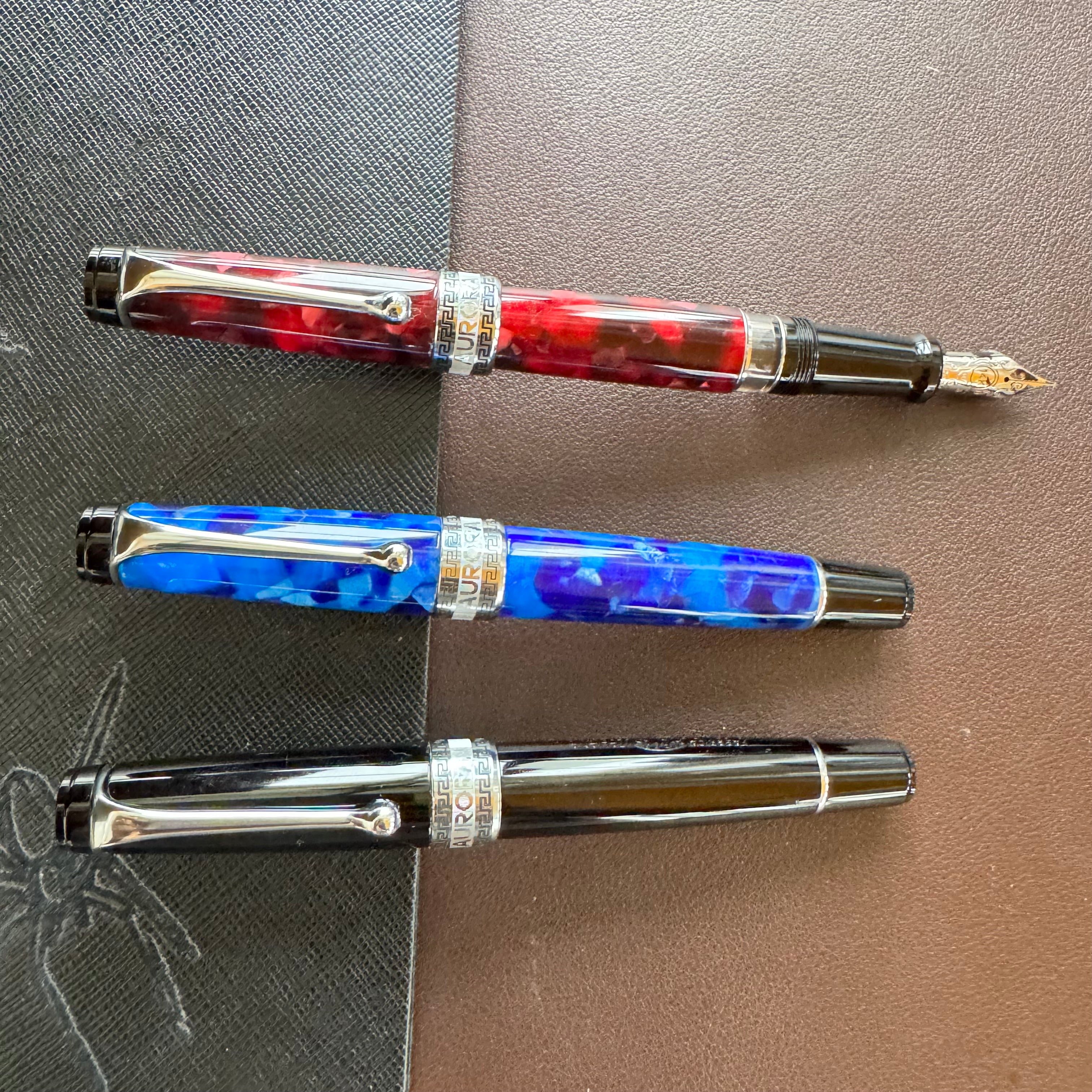 Aurora Optima Auroloide Fountain Pen - Blue - Silver Trim - Pen Boutique Ltd