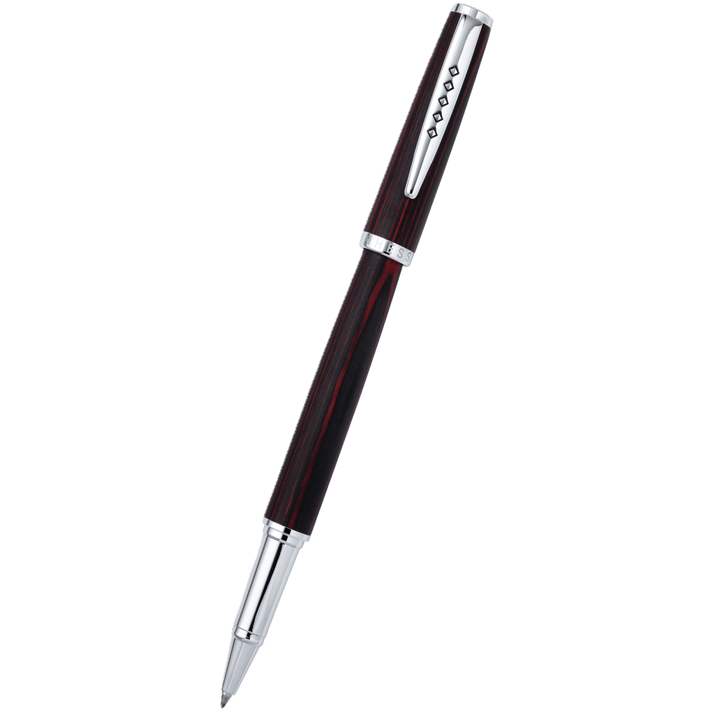 Tom Hessin Edinburgh Forth Bridge Red Rollerball Pen – Wooden Barrel, Chrome Trim - Pen Boutique Ltd