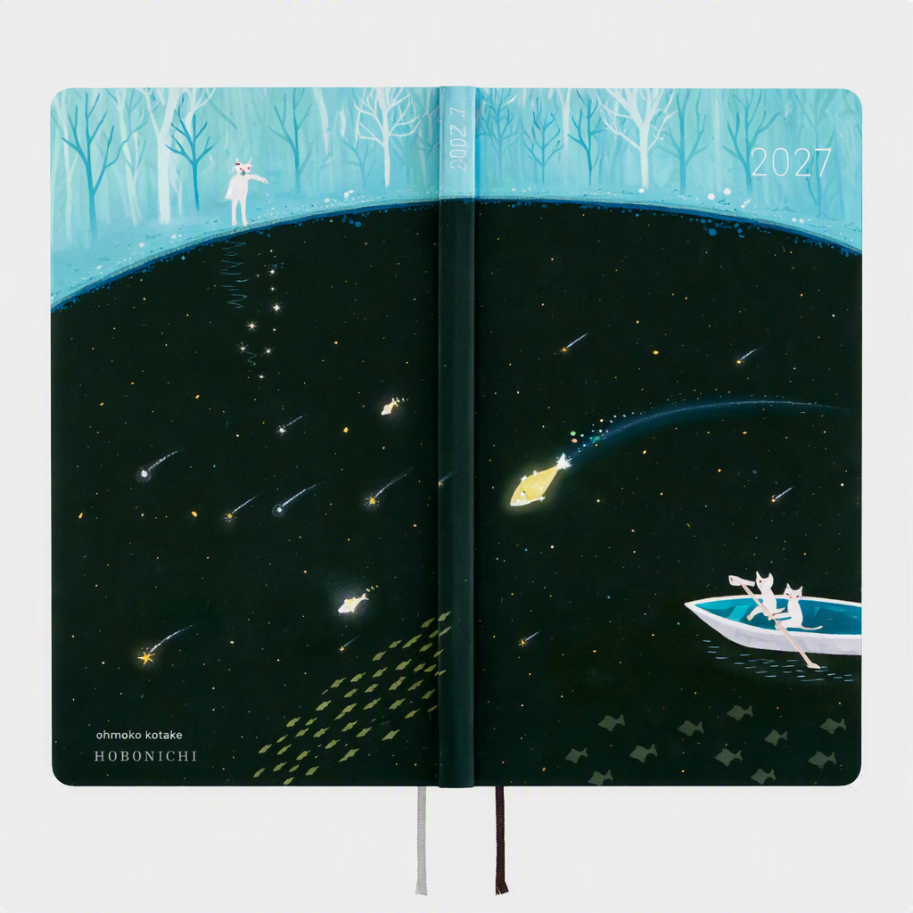 Hobonichi 2027 Light Hardcover Book - Hiroko Kubota: Meteor Shower in the Light Blue Forest - Tall & Slim (Weeks - January Start)-Pen Boutique Ltd