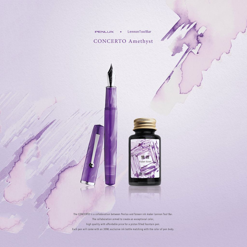 Penlux Concerto Fountain Pen - Amethyst + FREE Matching Ink Bottle - Pen Boutique Ltd