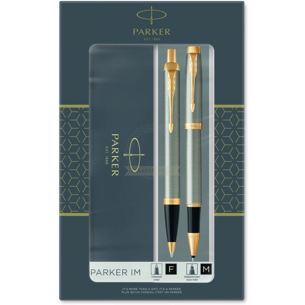 Parker IM Brushed Metal GT Rollerball Pen + Ballpoint Pen in a Gift Box-Pen Boutique Ltd
