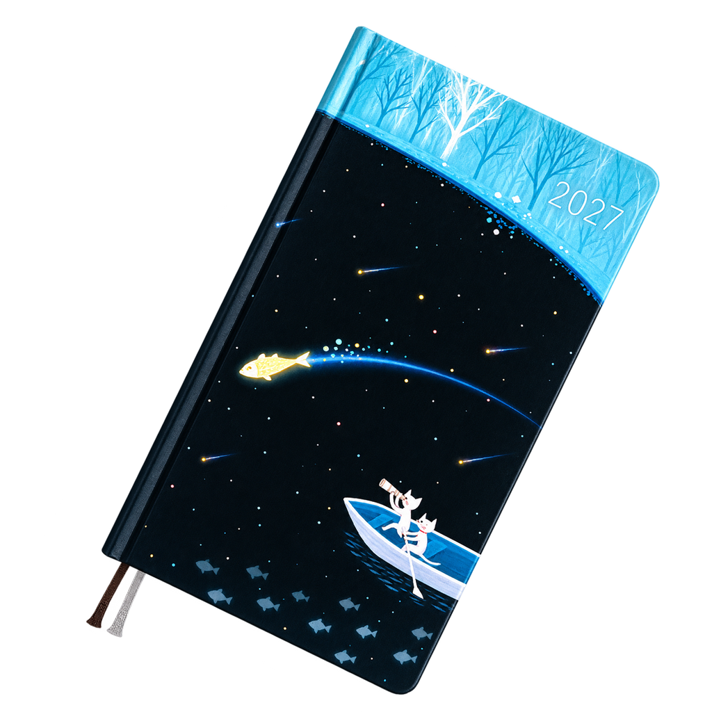 Hobonichi 2027 Light Hardcover Book - Hiroko Kubota: Meteor Shower in the Light Blue Forest - Tall & Slim (Weeks - January Start)-Pen Boutique Ltd