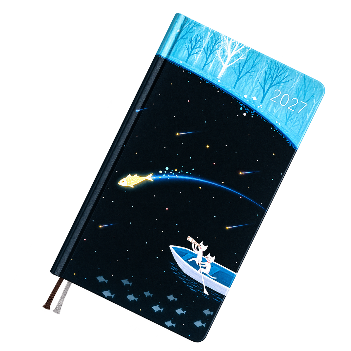 Hobonichi 2027 Light Hardcover Book - Hiroko Kubota: Meteor Shower in the Light Blue Forest - Tall & Slim (Weeks - January Start)-Pen Boutique Ltd