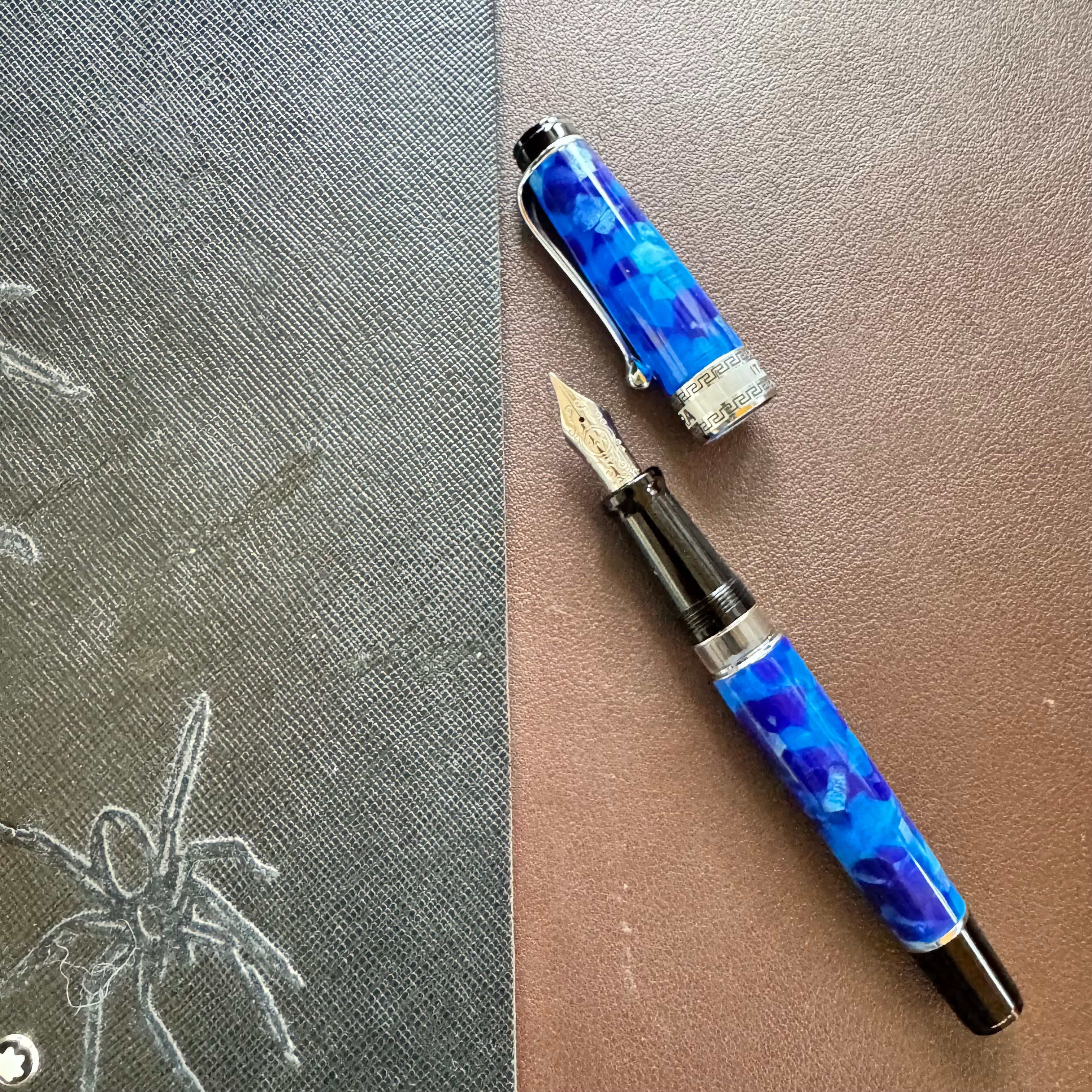 Aurora Optima Auroloide Fountain Pen - Blue - Silver Trim - Pen Boutique Ltd