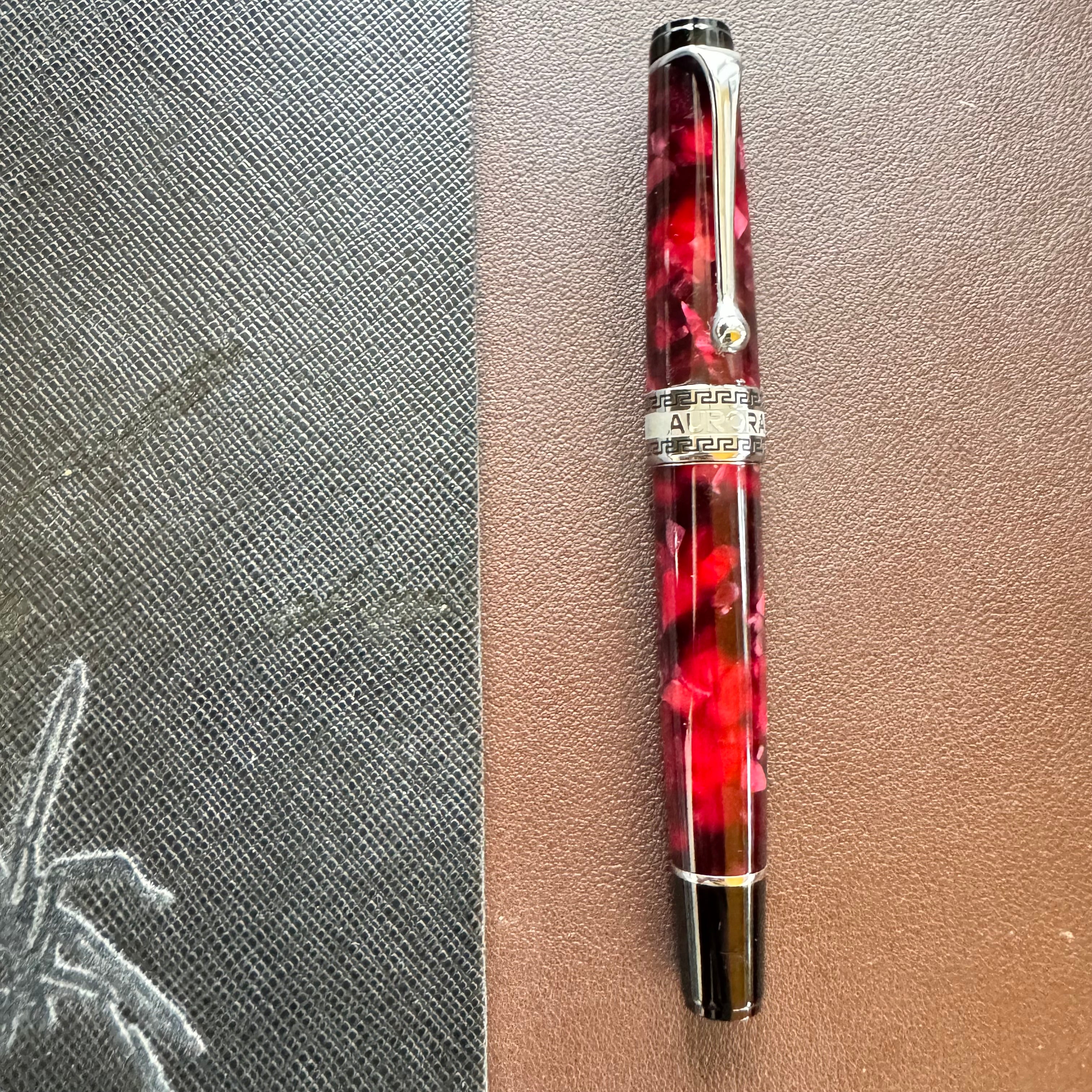 Aurora Optima Auroloide Fountain Pen - Burgundy - Silver Trim - Pen Boutique Ltd