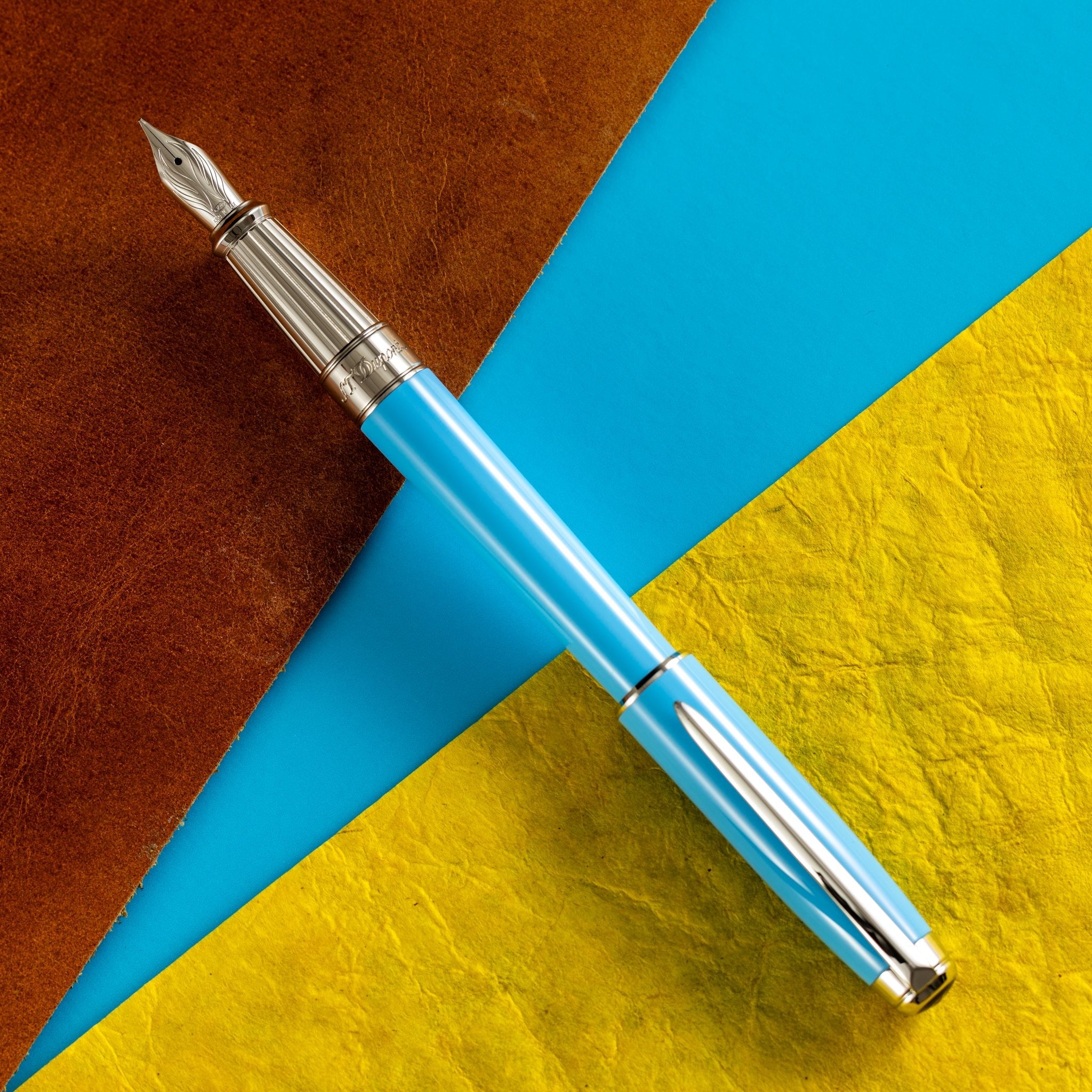 S T Dupont Line D Fountain Pen - Eternity - Turquoise - Palladium Trim (Large) - Medium Point. - Pen Boutique Ltd