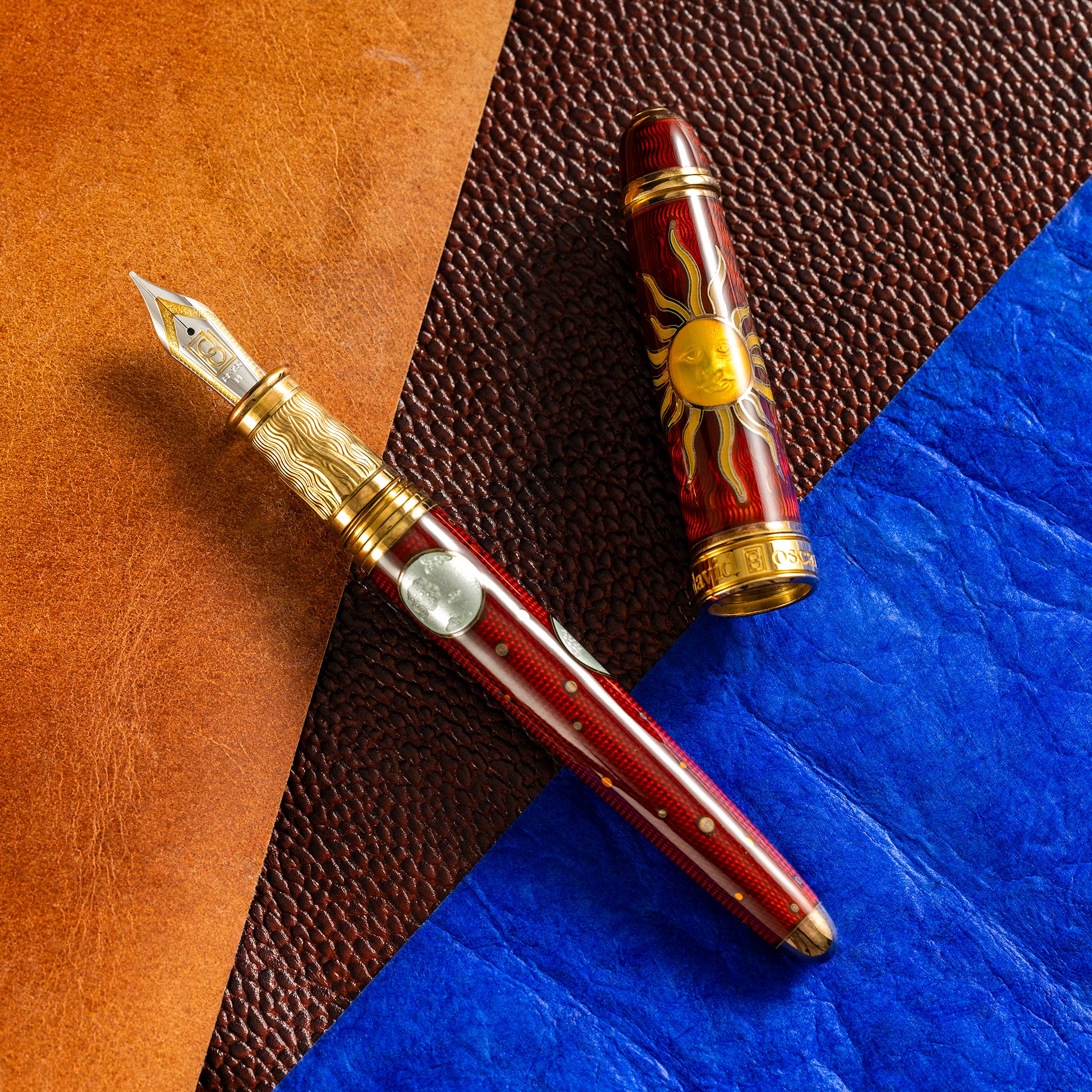 David Oscarson Celestial Fountain Pen - Limited Edition - Fire Red Golden Yellow-Pen Boutique Ltd