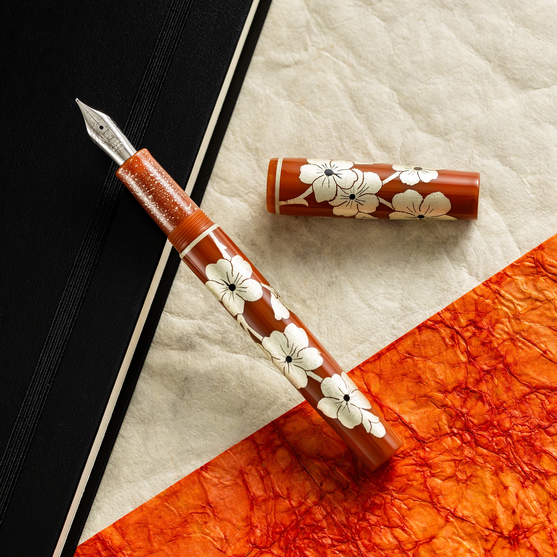 Zek Handpainted Tezhip Art Flower Red with Silver Flower Fountain Pen-Pen Boutique Ltd