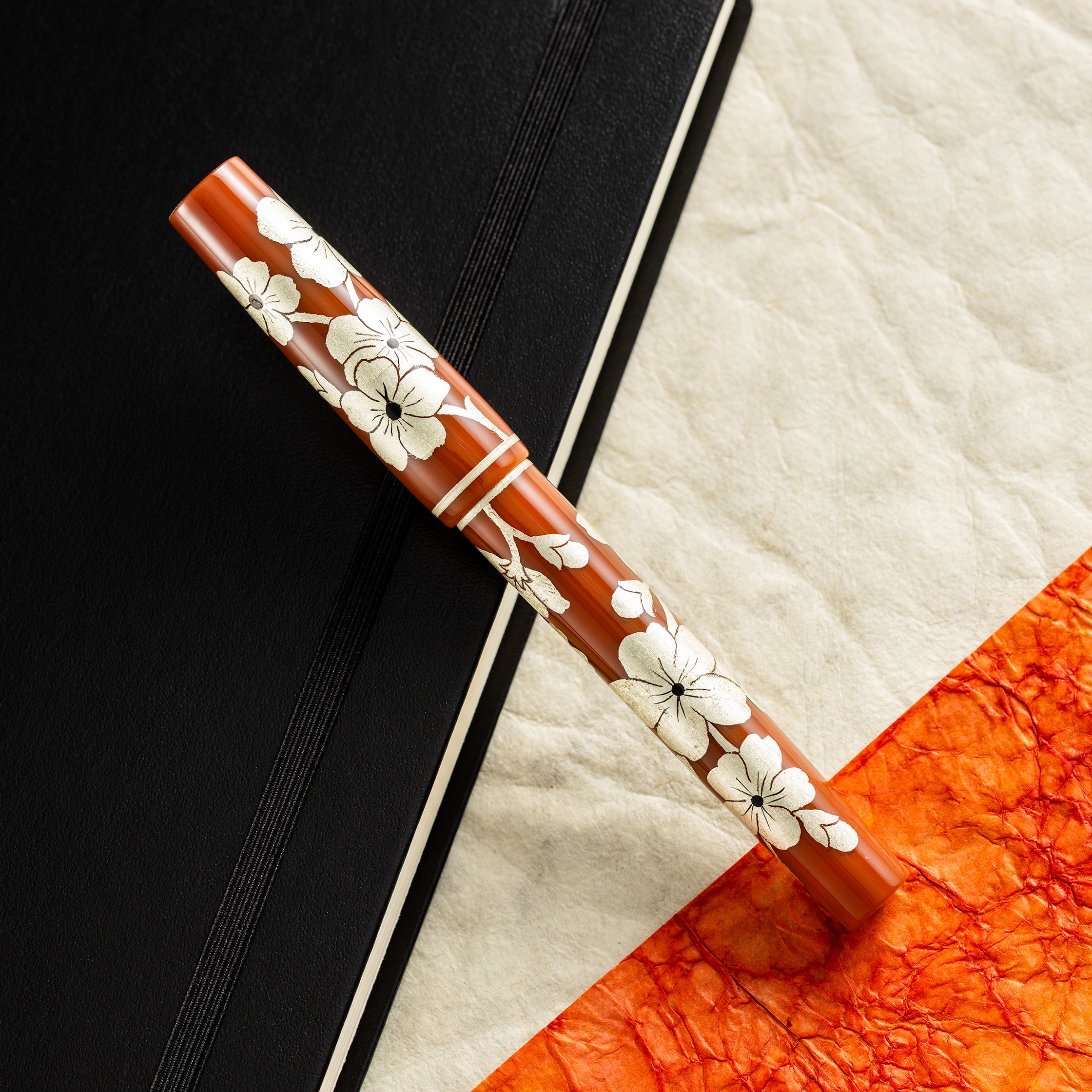 Zek Handpainted Tezhip Art Flower Red with Silver Flower Fountain Pen-Pen Boutique Ltd