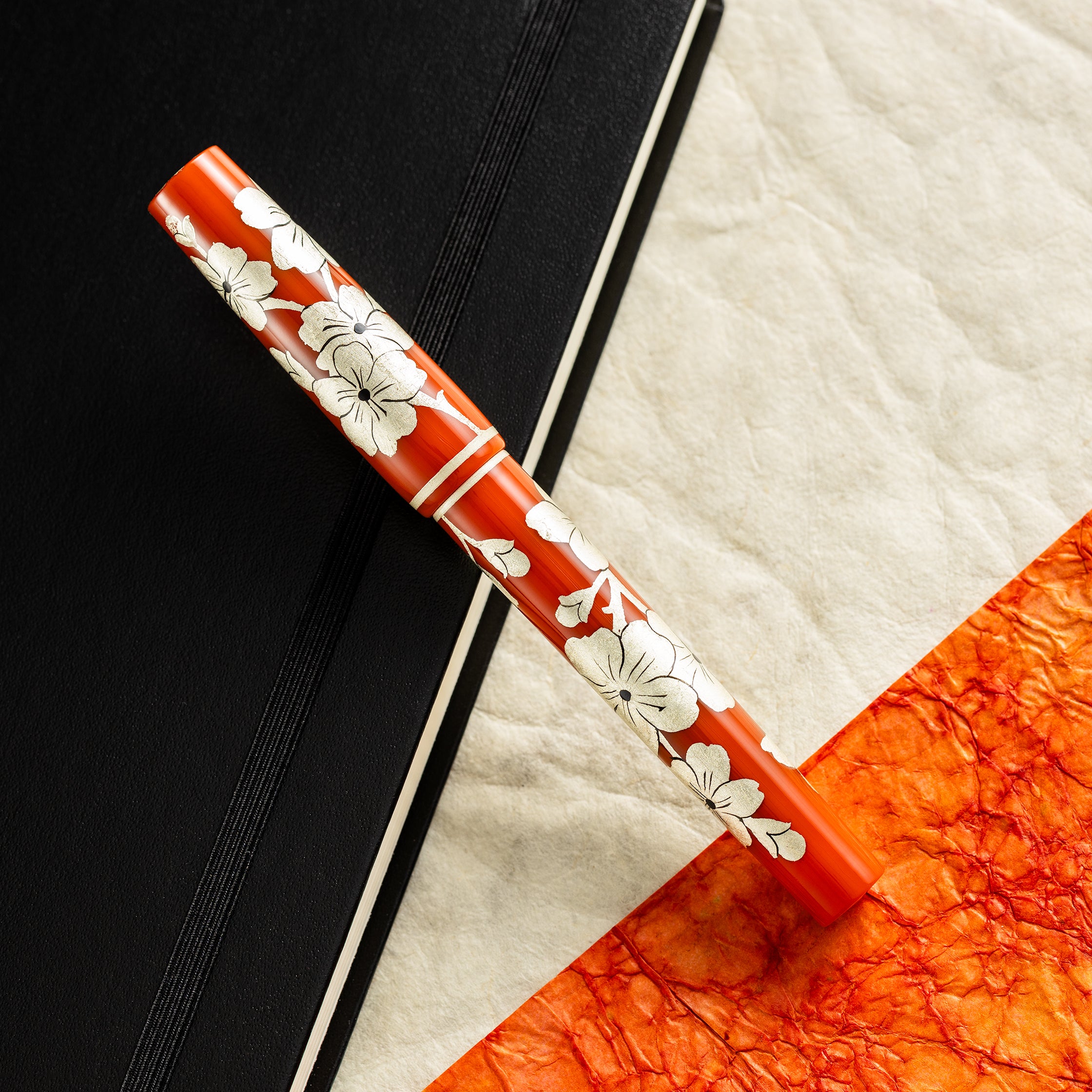 Zek Handpainted Tezhip Art Flower Red with Silver Flower Fountain Pen-Pen Boutique Ltd