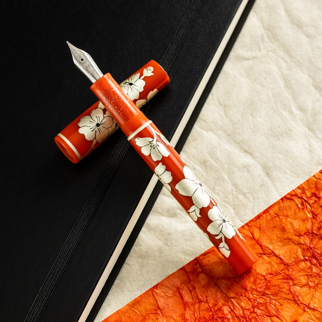 Zek Handpainted Tezhip Art Flower Red with Silver Flower Fountain Pen-Pen Boutique Ltd