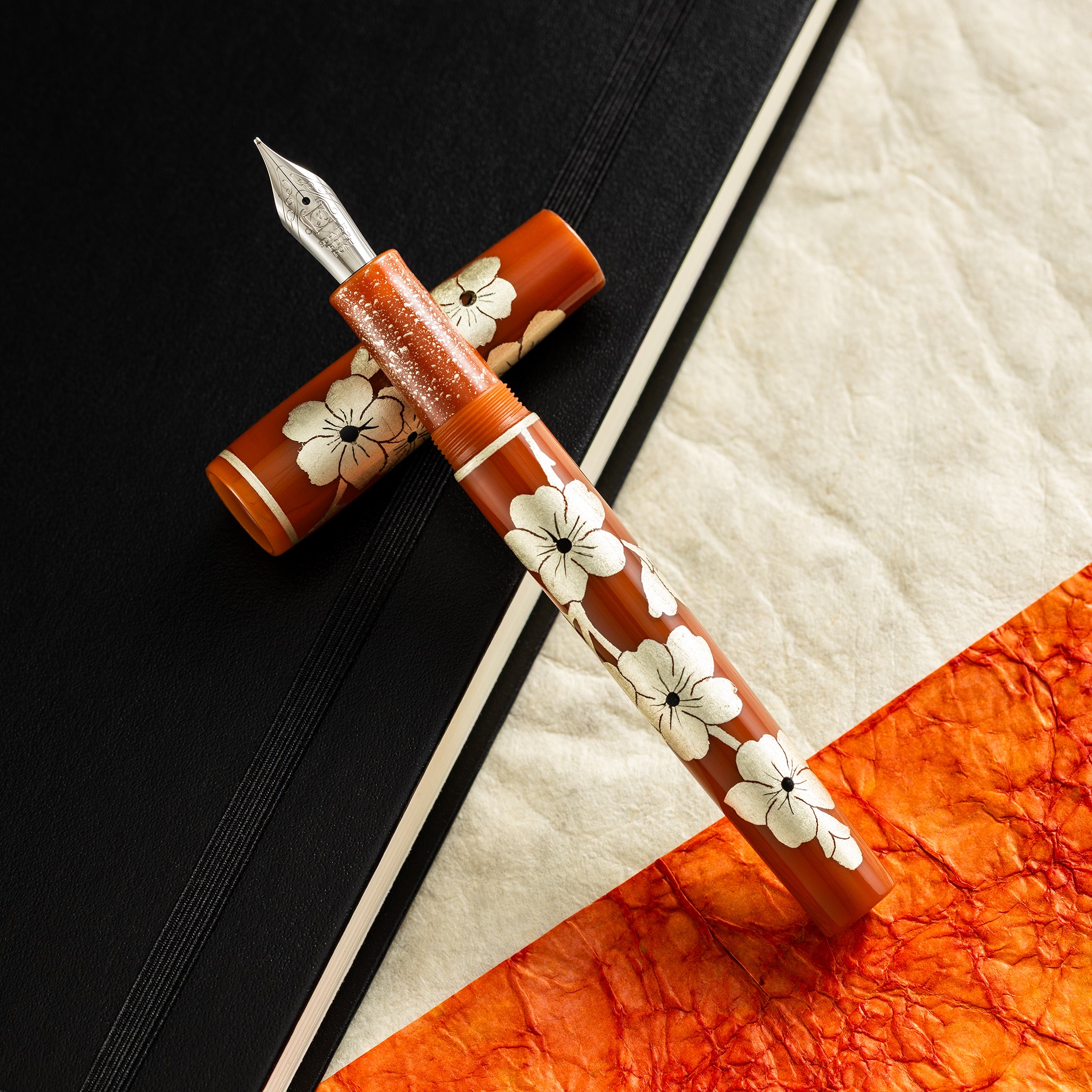 Zek Handpainted Tezhip Art Flower Red with Silver Flower Fountain Pen-Pen Boutique Ltd