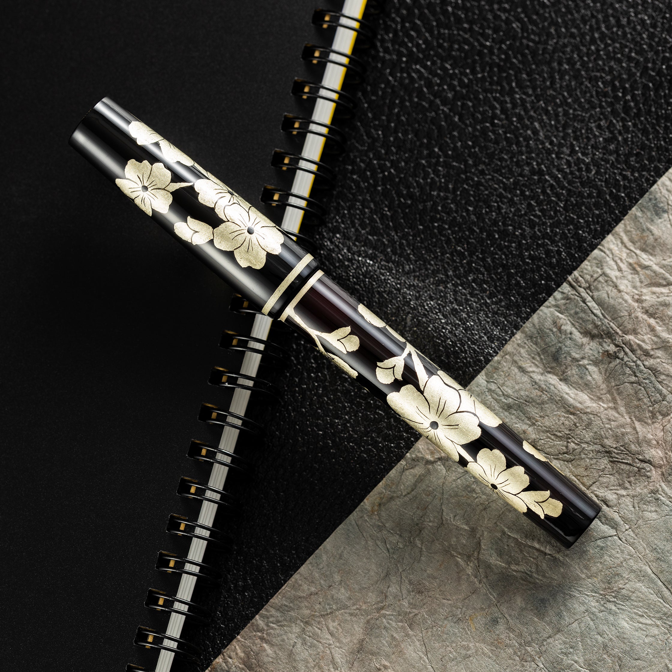 Zek Handpainted Tezhip Art Black with Silver Flower Fountain Pen-Pen Boutique Ltd