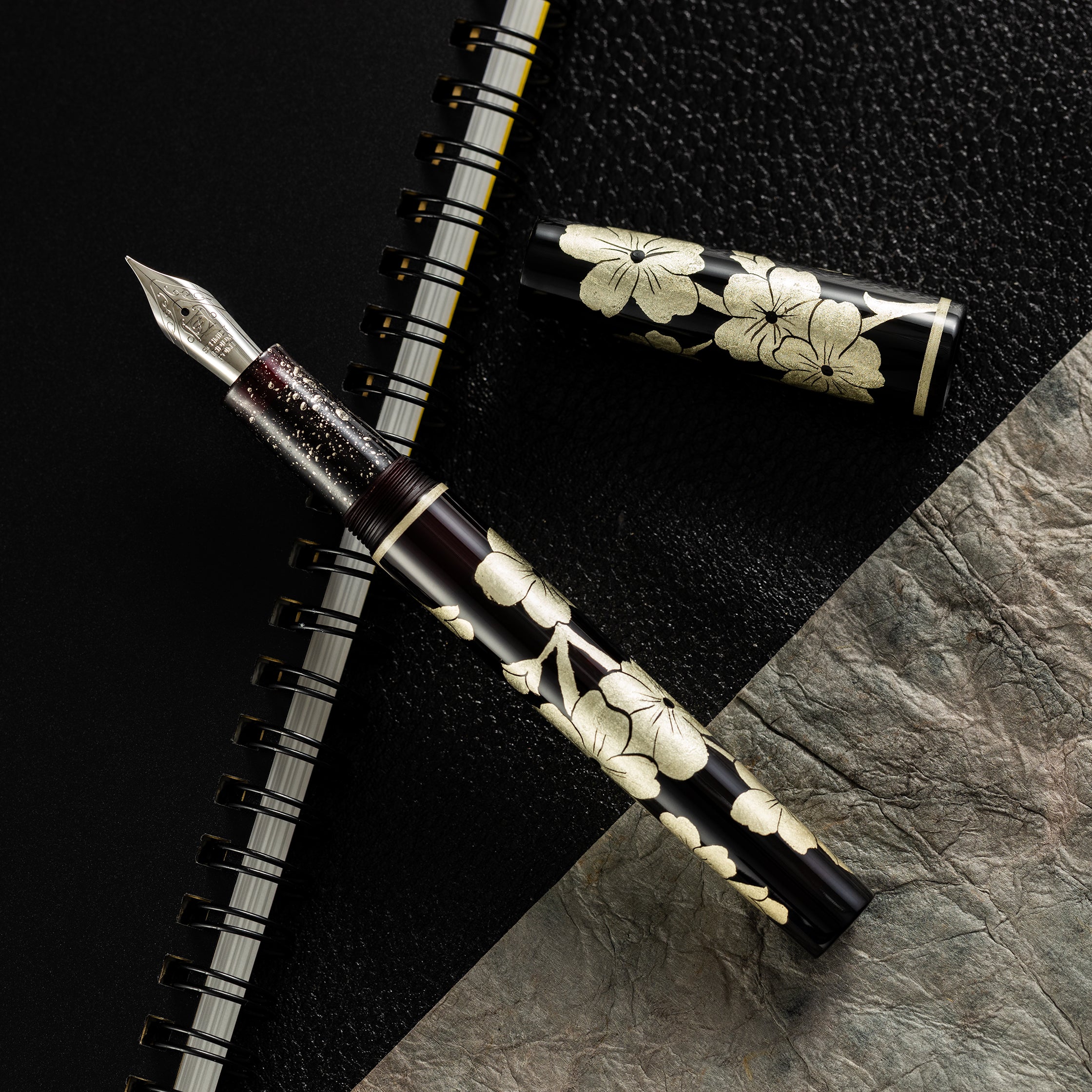 Zek Handpainted Tezhip Art Black with Silver Flower Fountain Pen-Pen Boutique Ltd