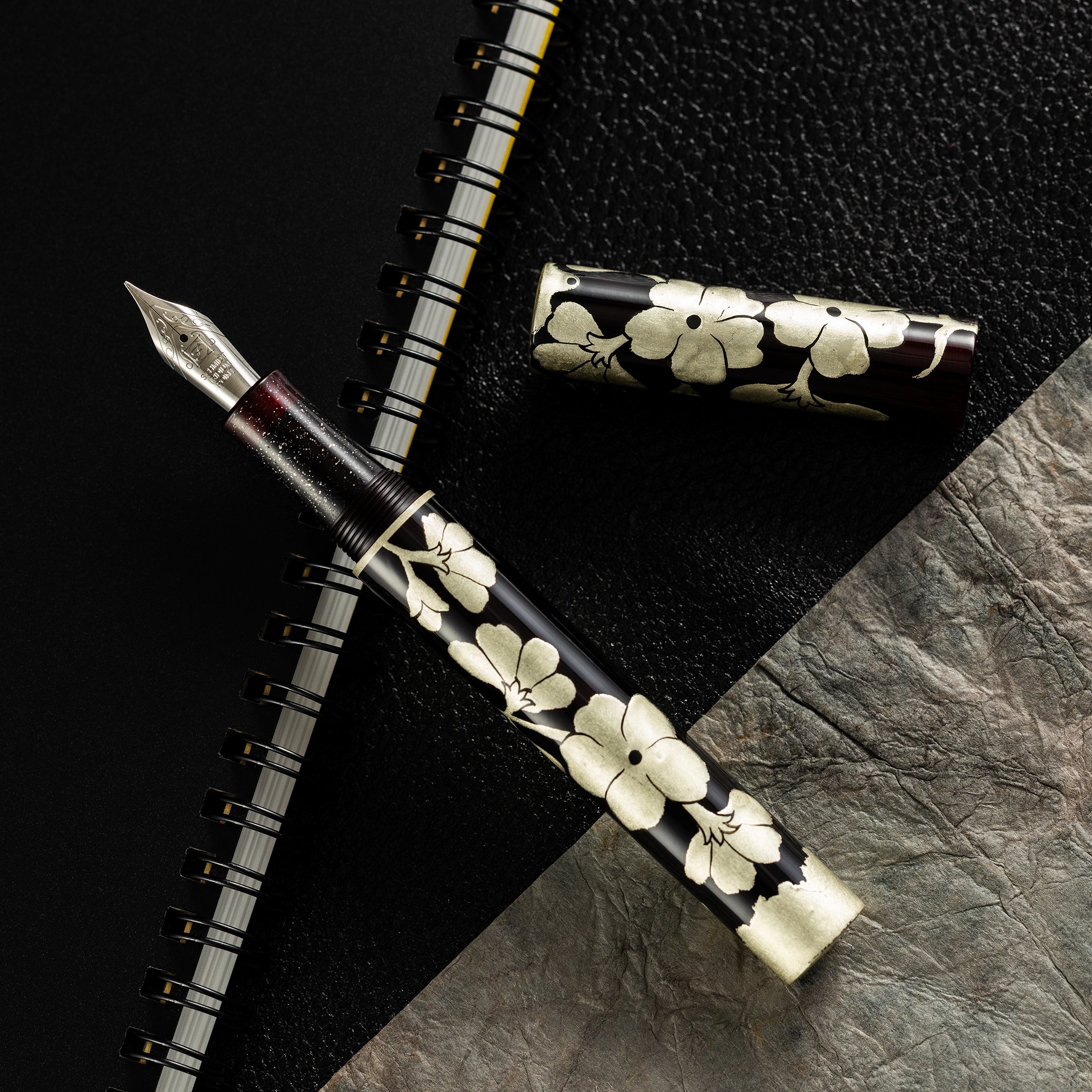 Zek Handpainted Tezhip Art Black with Silver Flower Fountain Pen-Pen Boutique Ltd
