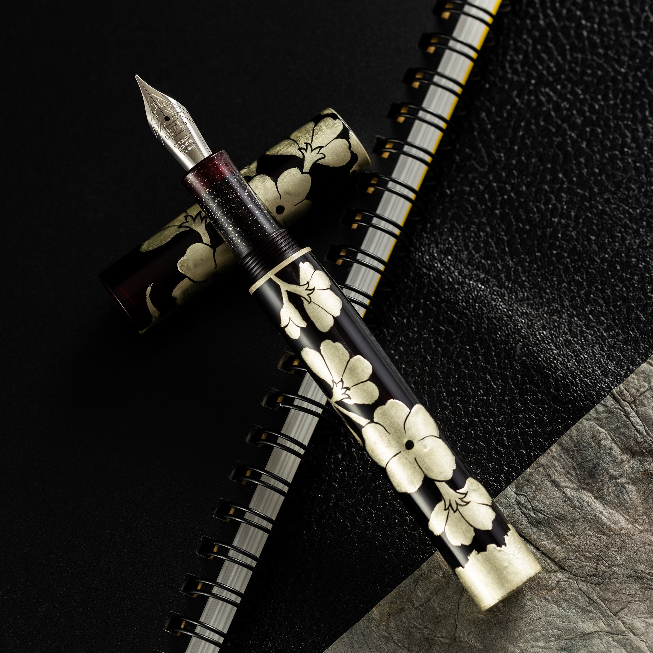 Zek Handpainted Tezhip Art Black with Silver Flower Fountain Pen-Pen Boutique Ltd