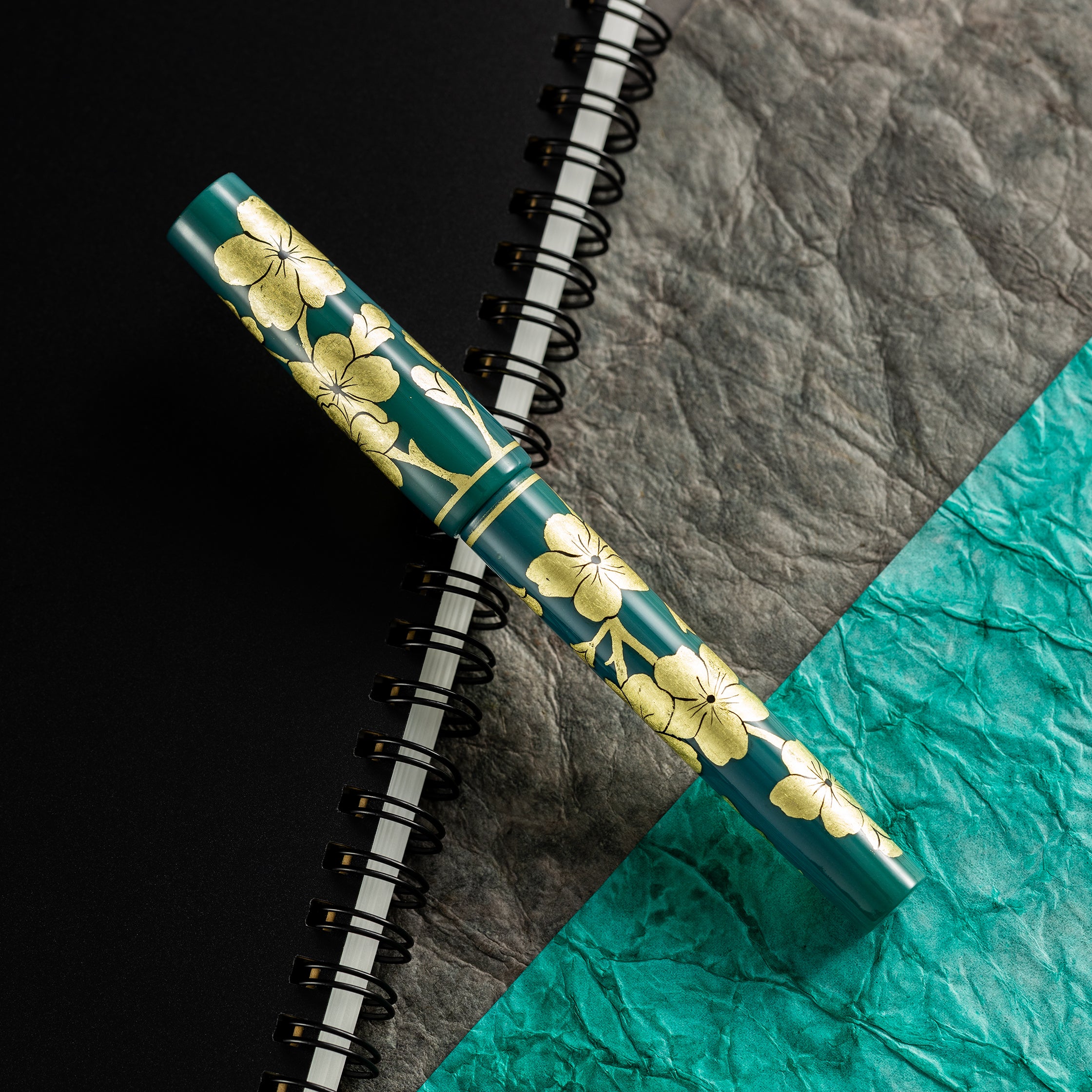 Zek Handpainted Tezhip Art Green with Gold Flower Fountain Pen-Pen Boutique Ltd