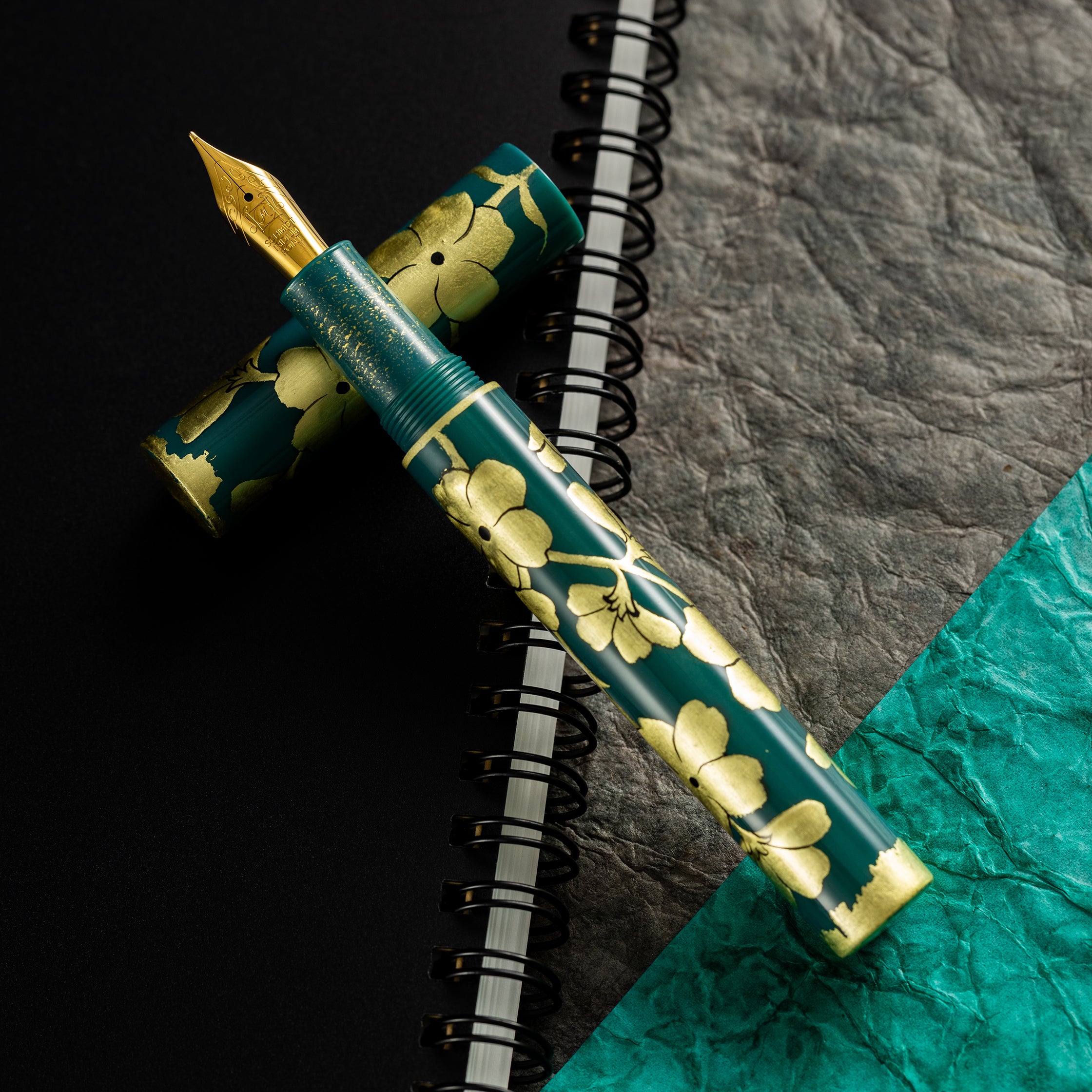 Zek Handpainted Tezhip Art Green with Gold Flower Fountain Pen-Pen Boutique Ltd