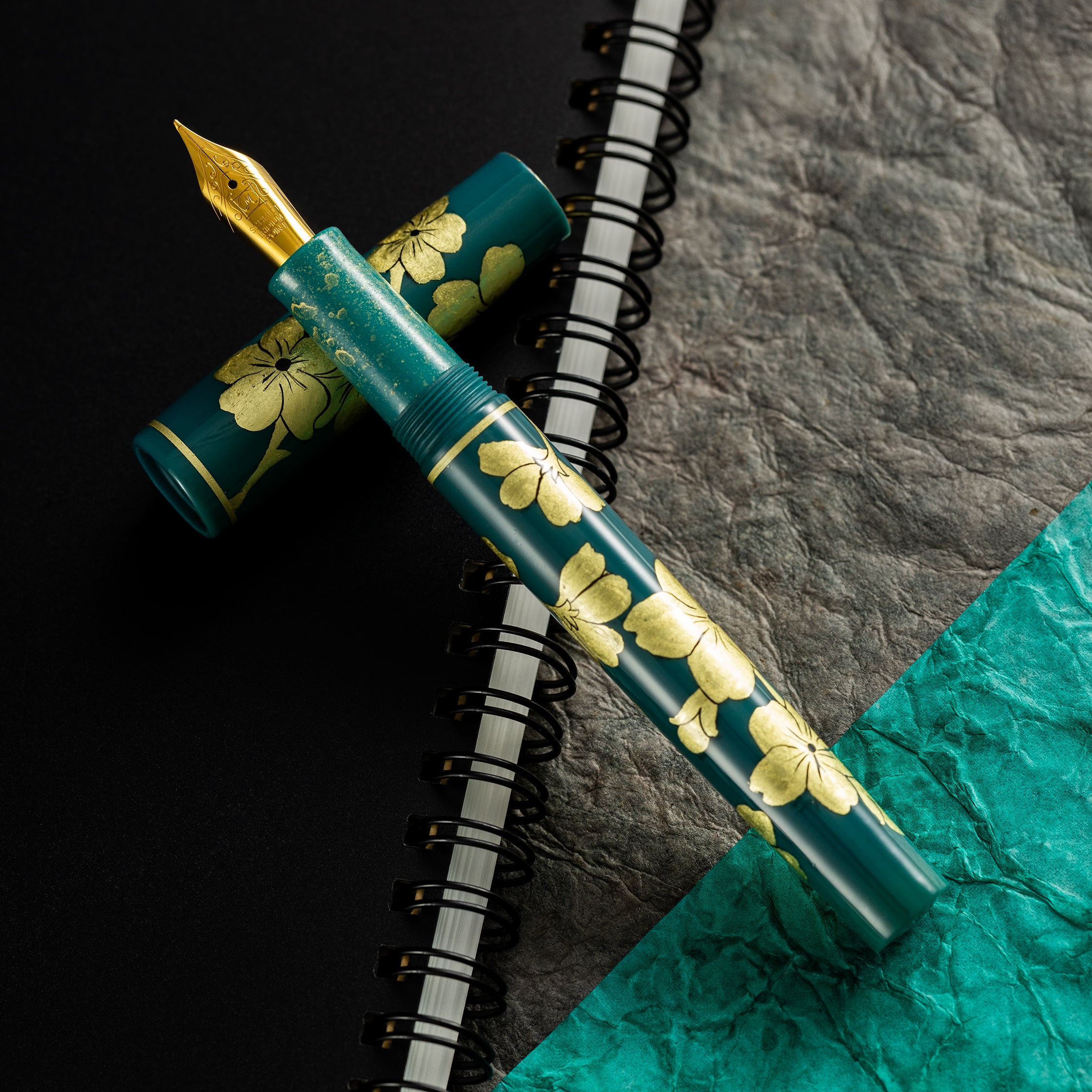 Zek Handpainted Tezhip Art Green with Gold Flower Fountain Pen-Pen Boutique Ltd