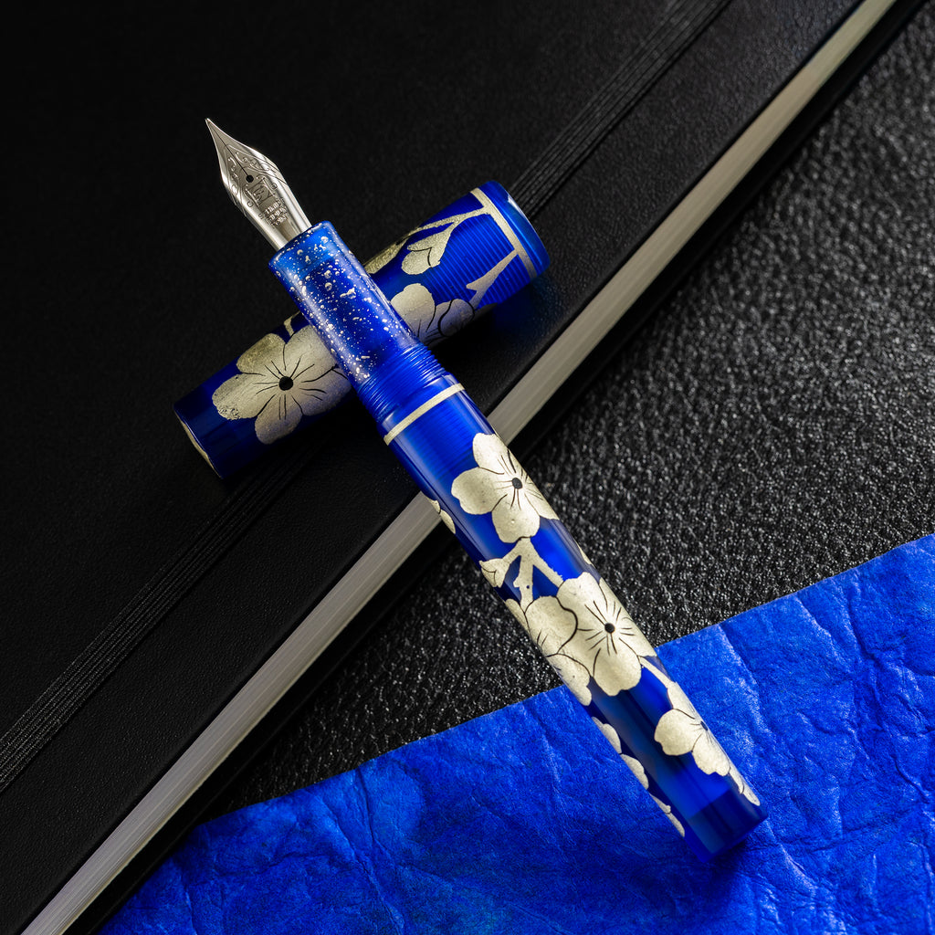 Zek Handpainted Tezhip Art Blue with Silver Flower Fountain Pen-Pen Boutique Ltd